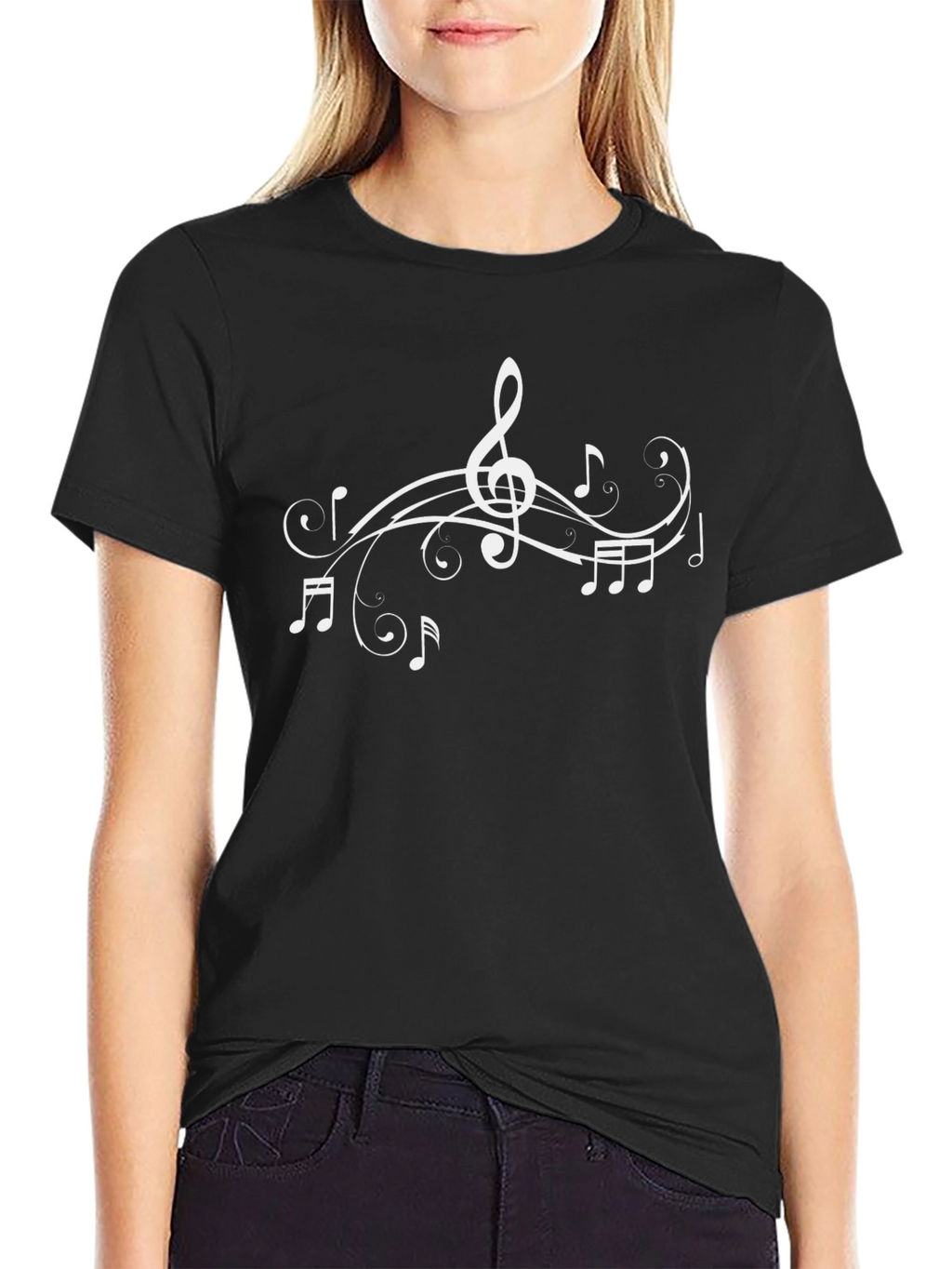 Musical Notes Graphic T-Shirt - Black Cotton Tee
