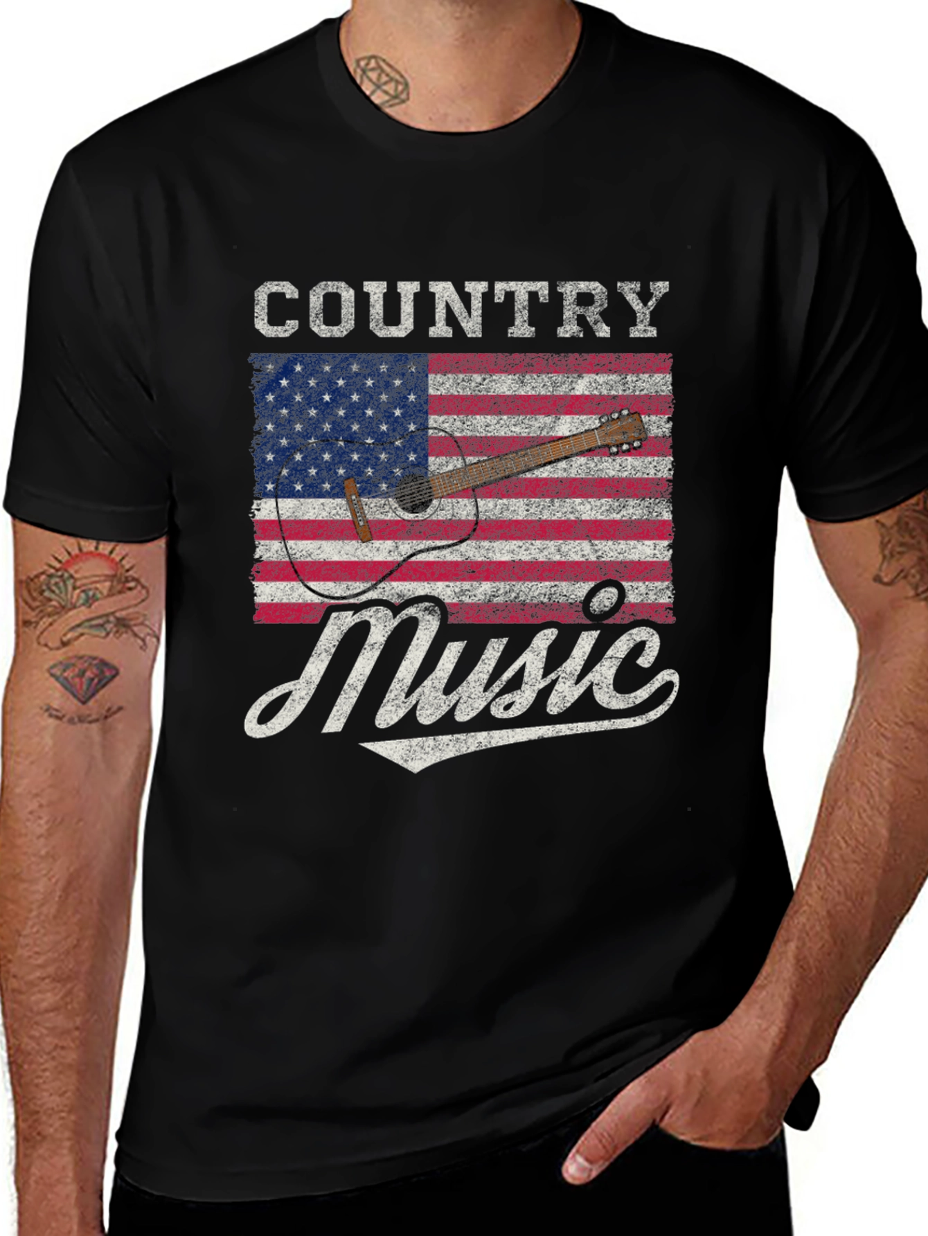 Country Music American Flag Guitar T-Shirt