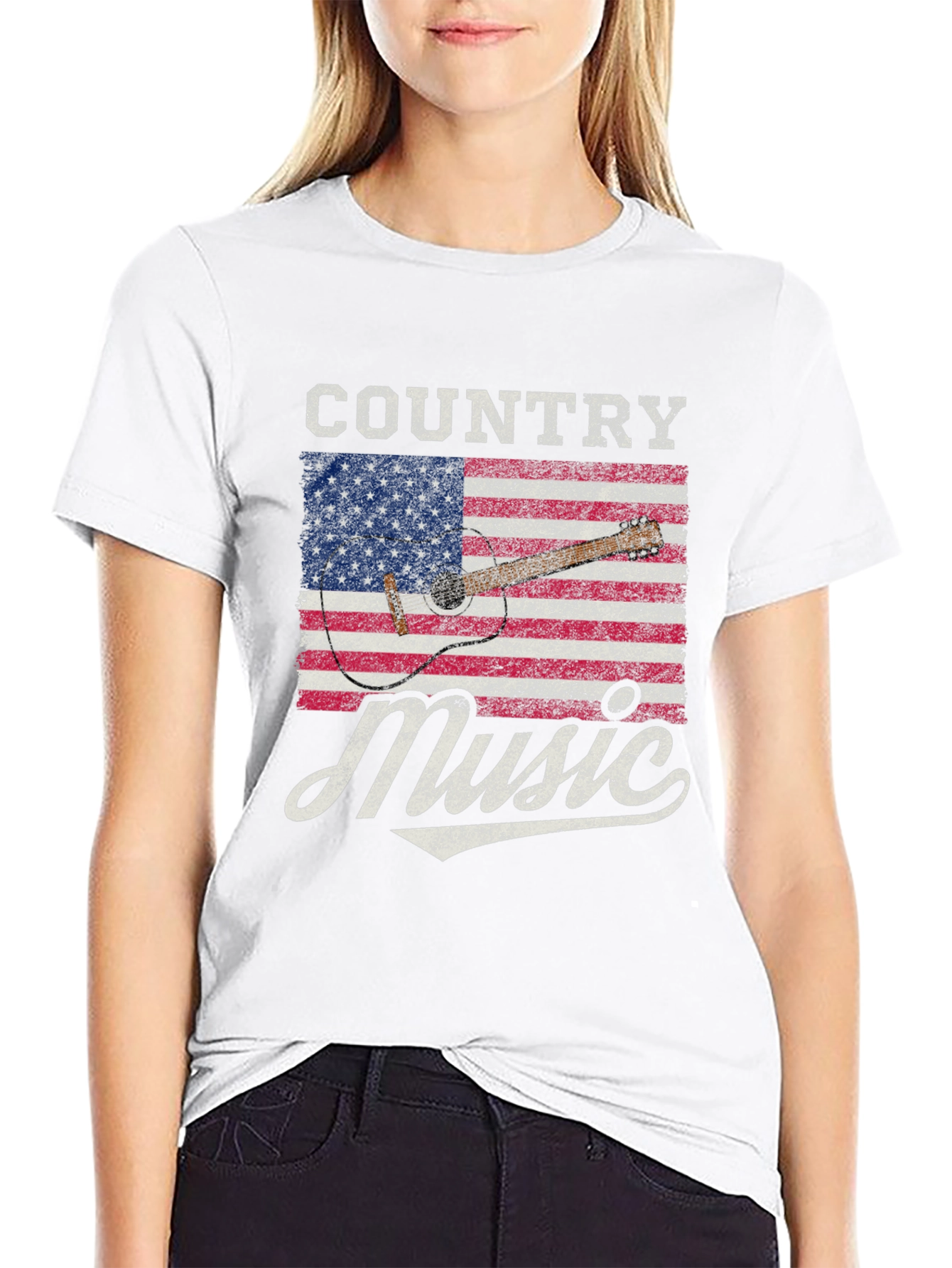 Country Music American Flag Guitar T-Shirt