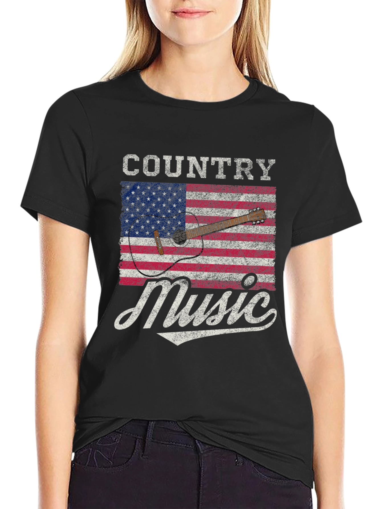 Country Music American Flag Guitar T-Shirt