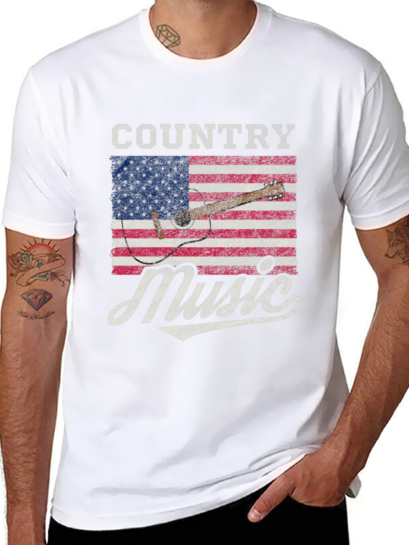 Country Music American Flag Guitar T-Shirt