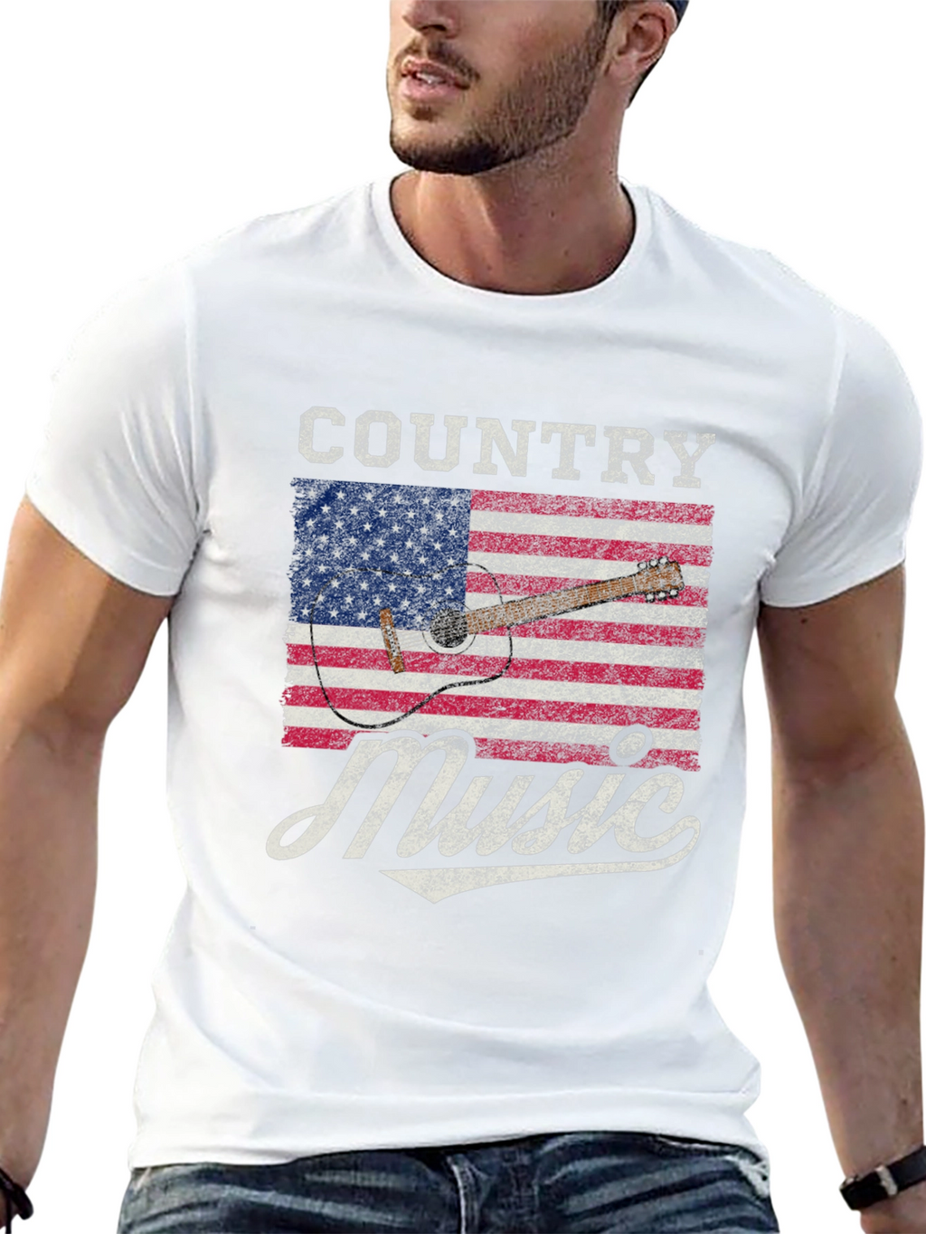 Country Music American Flag Guitar T-Shirt