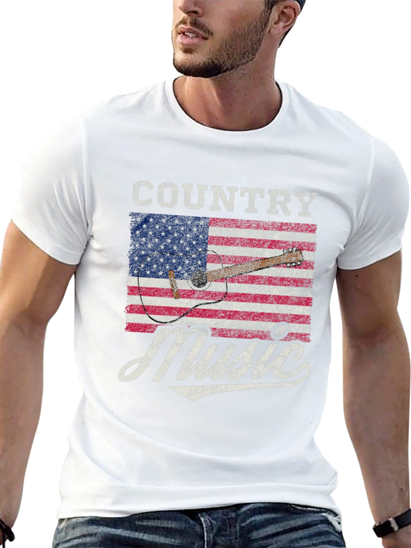 Country Music American Flag Guitar T-Shirt
