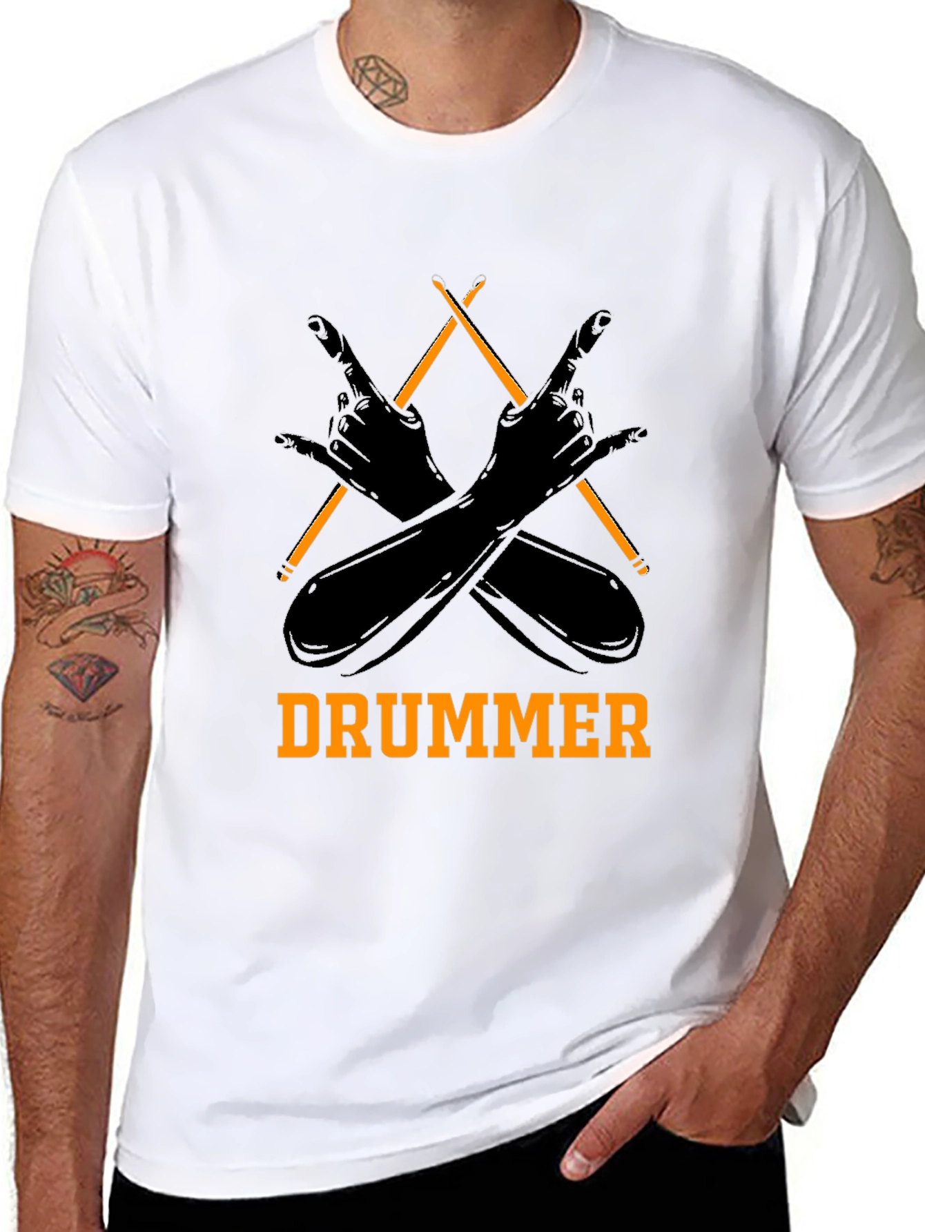 Drummer T-Shirt Rock and Roll Hand Symbol