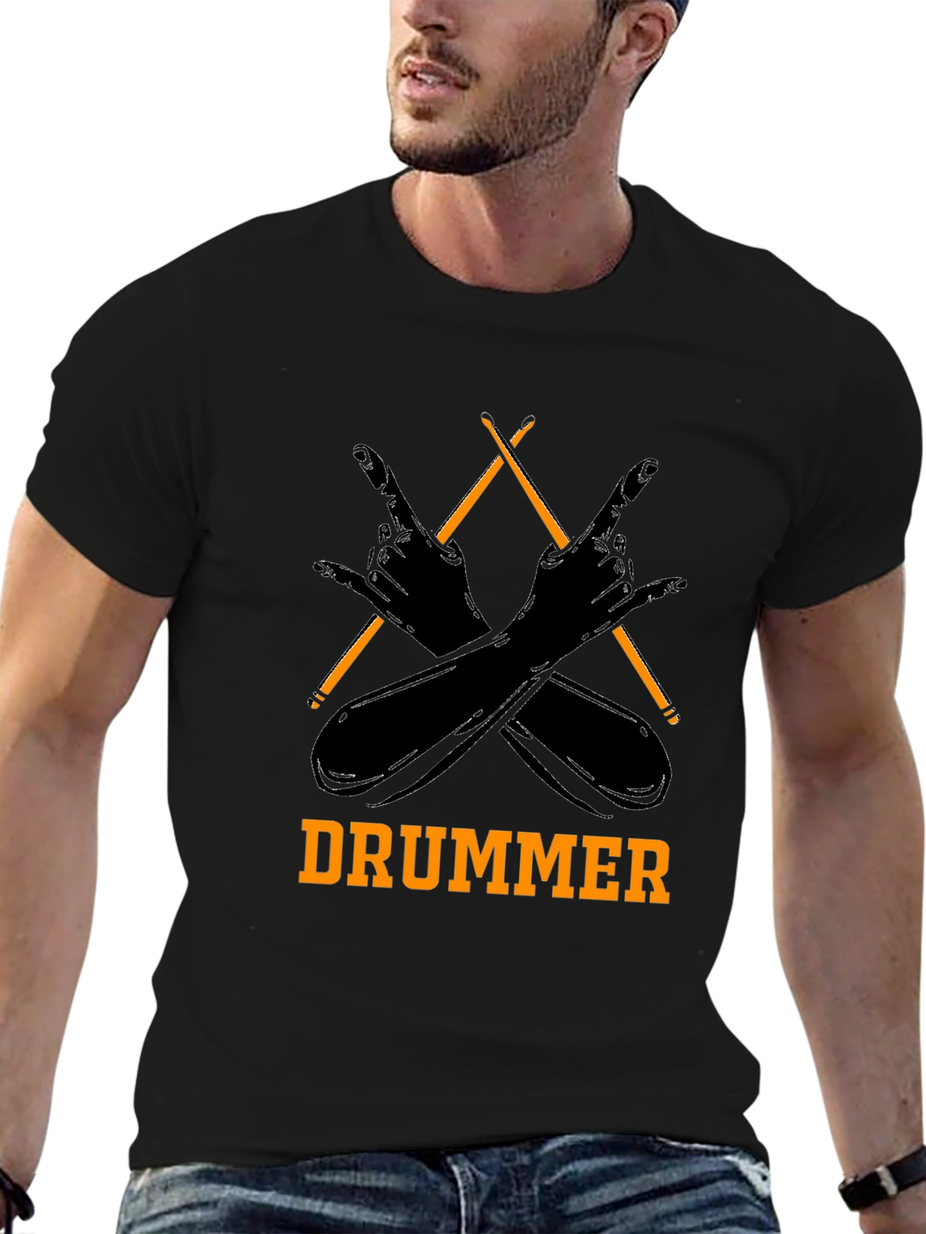 Drummer T-Shirt Rock and Roll Hand Symbol