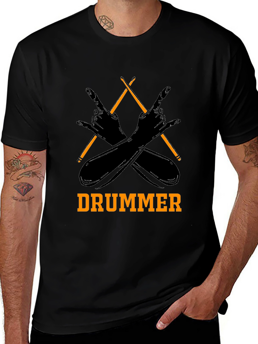 Drummer T-Shirt Rock and Roll Hand Symbol