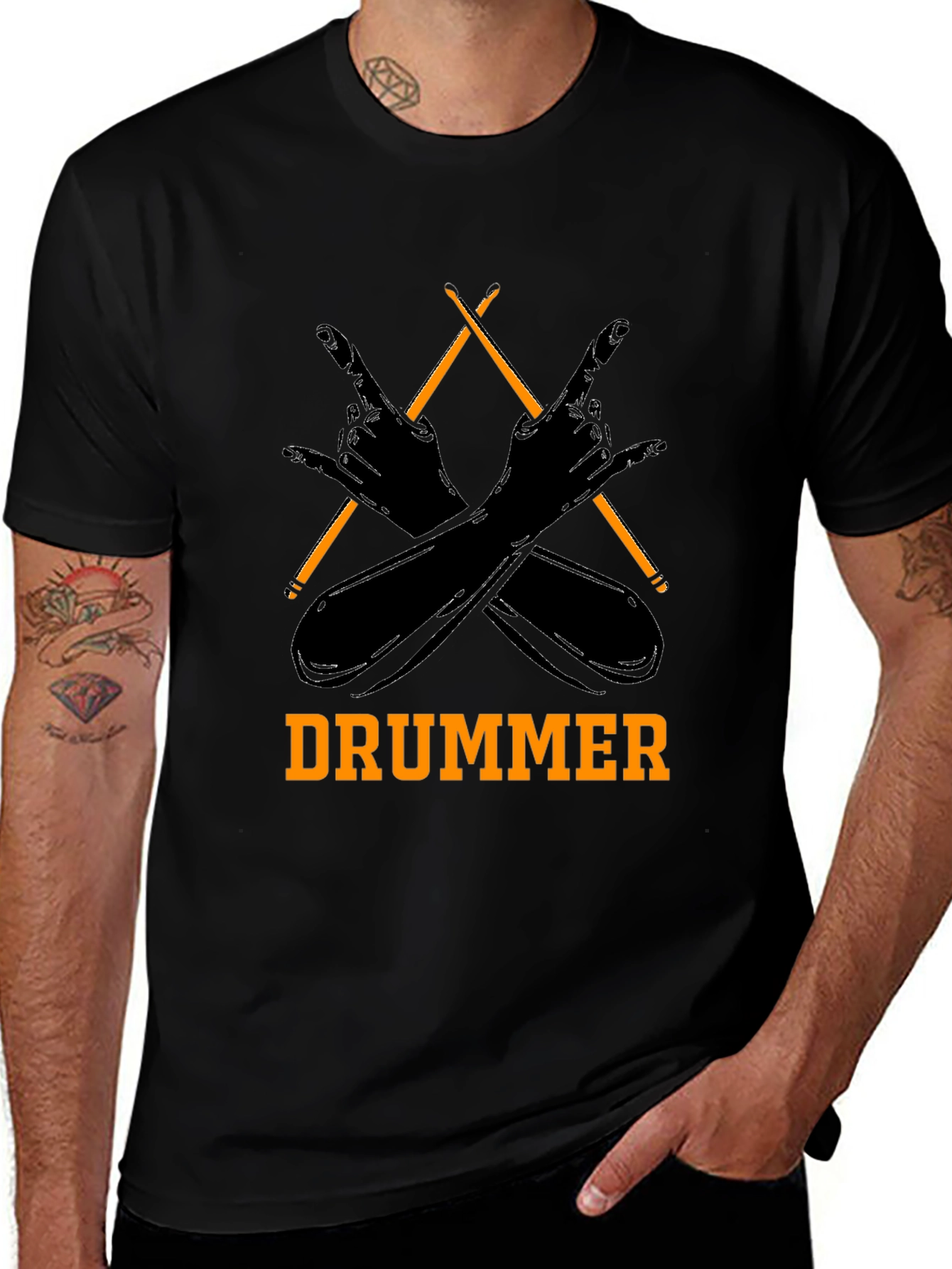Drummer T-Shirt Rock and Roll Hand Symbol