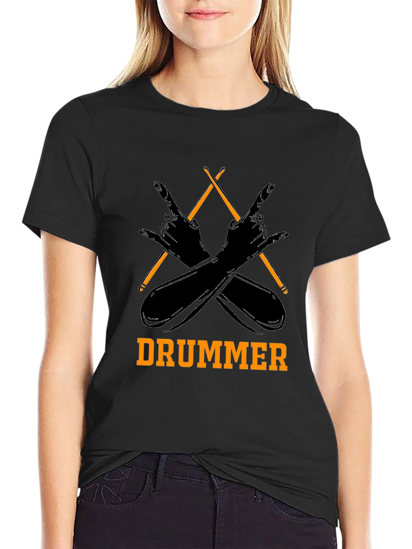 Drummer T-Shirt Rock and Roll Hand Symbol