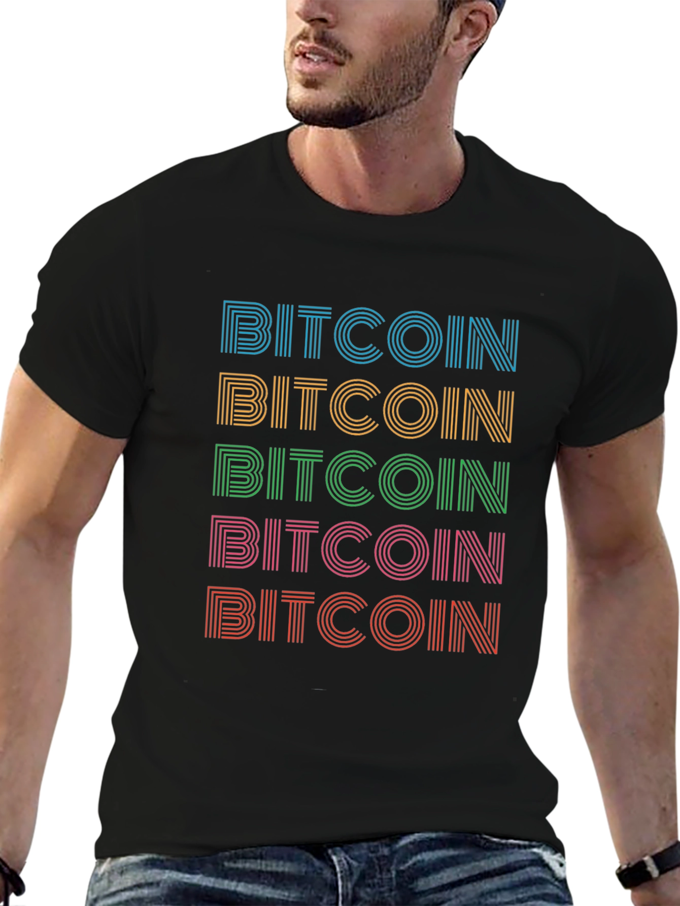Bitcoin Retro Stripe T-Shirt - Crypto Currency Tee