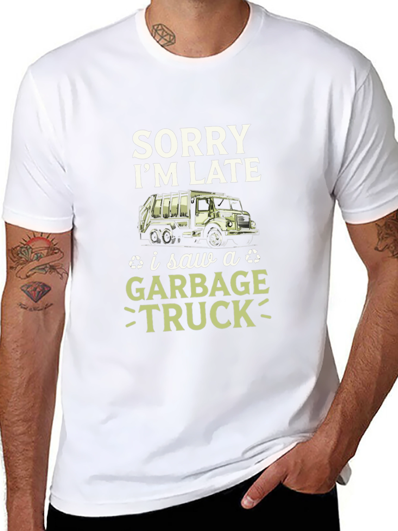 Funny Sorry Im Late Garbage Truck Mens T-Shirt
