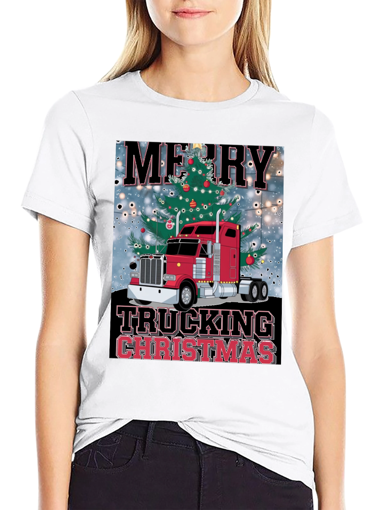 Merry Trucking Christmas Black T-Shirt