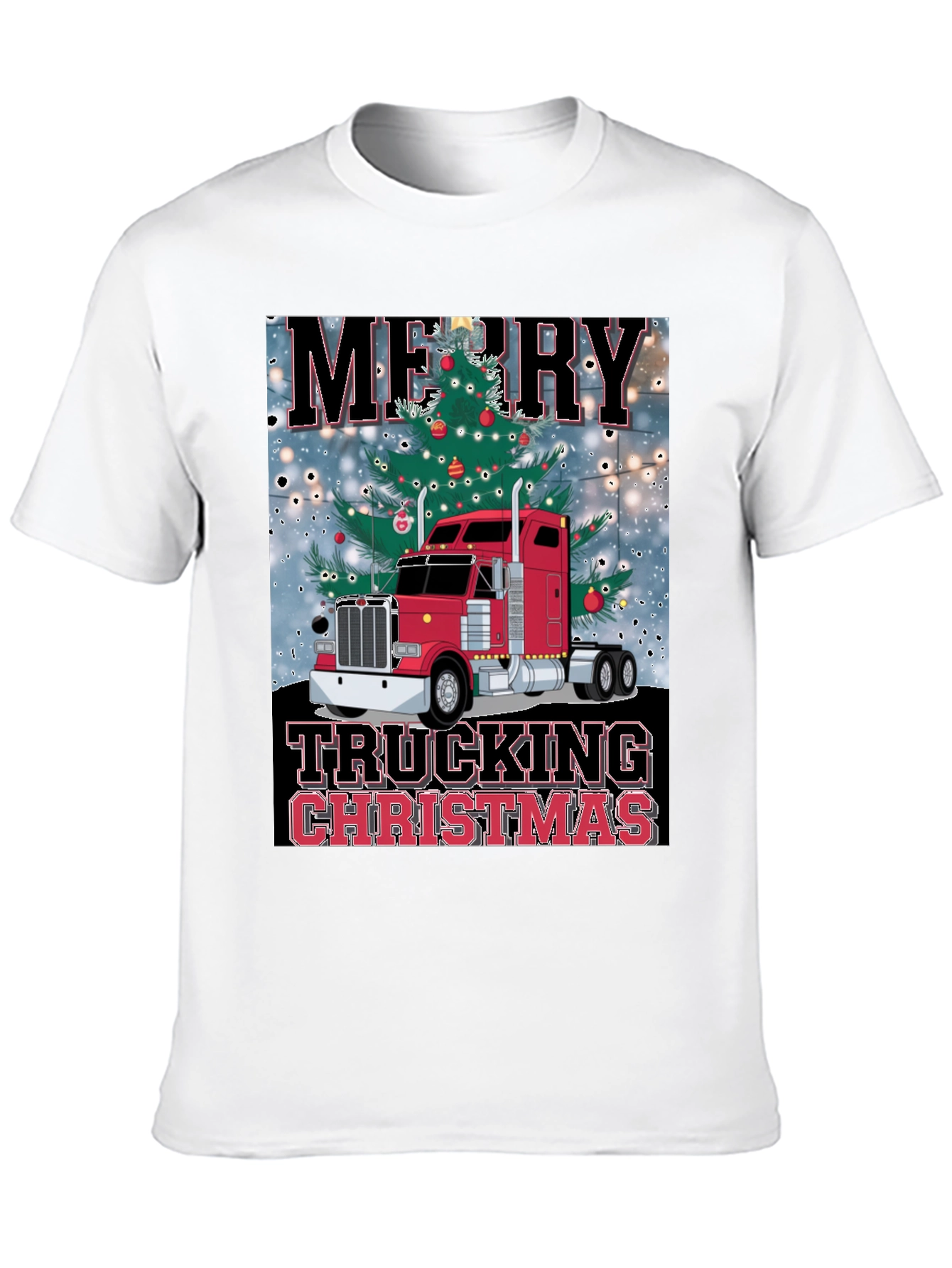 Merry Trucking Christmas Black T-Shirt