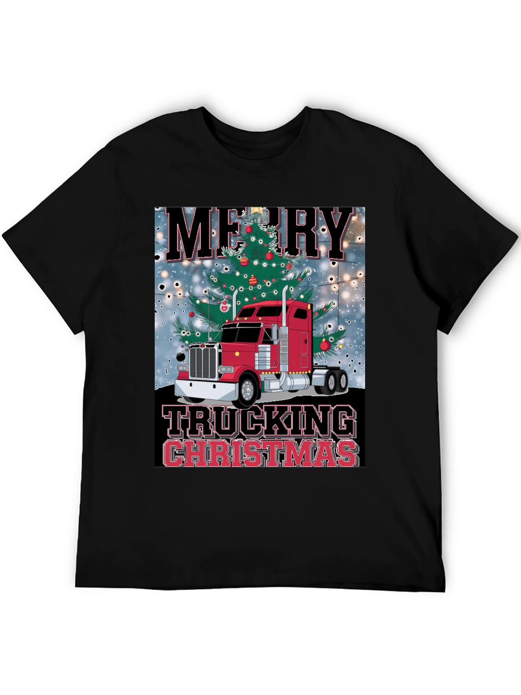 Merry Trucking Christmas Black T-Shirt