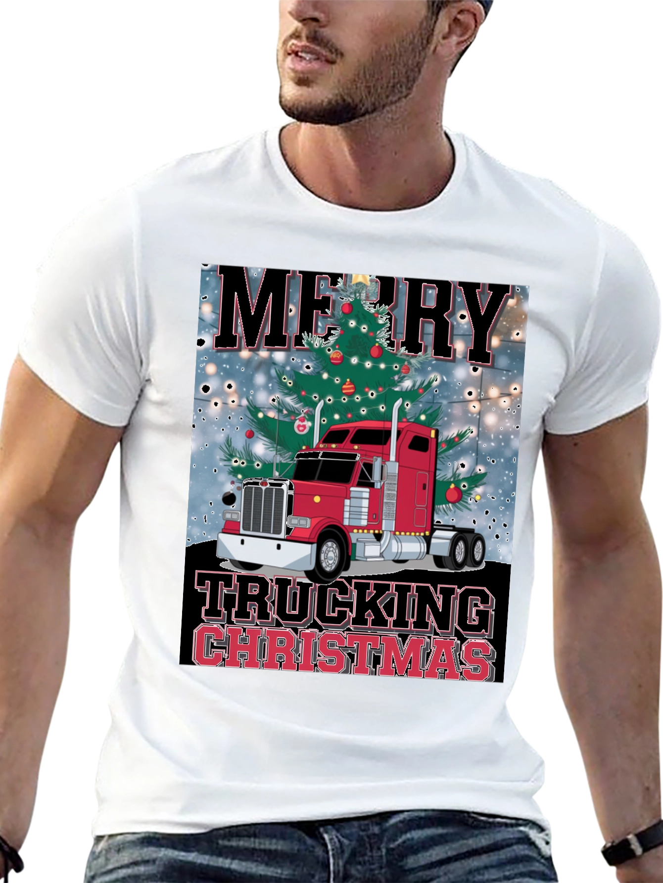 Merry Trucking Christmas Black T-Shirt