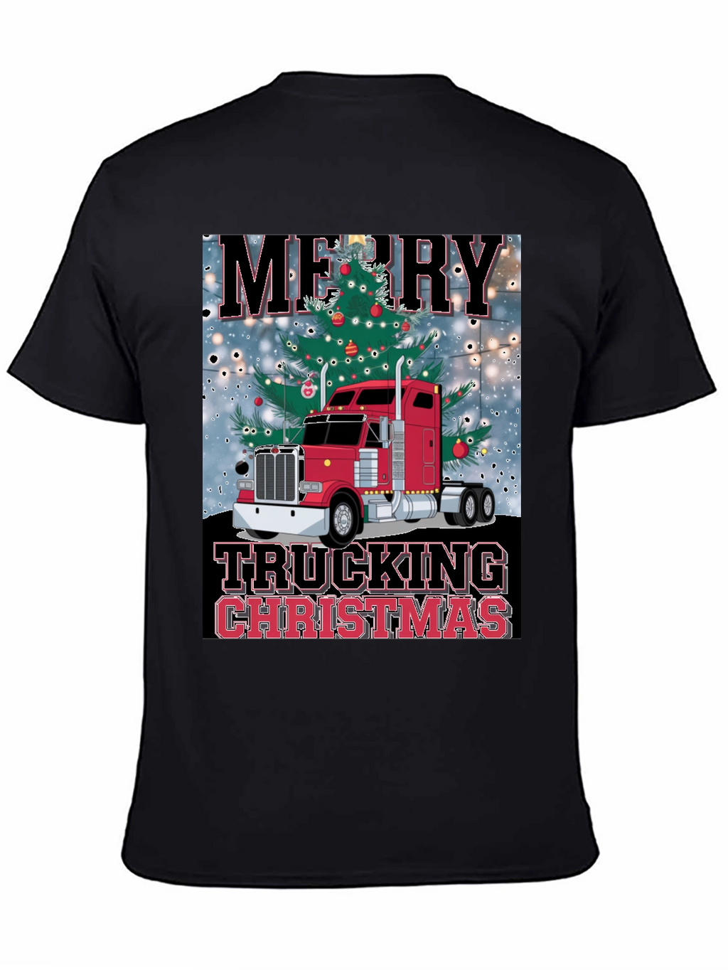 Merry Trucking Christmas Black T-Shirt