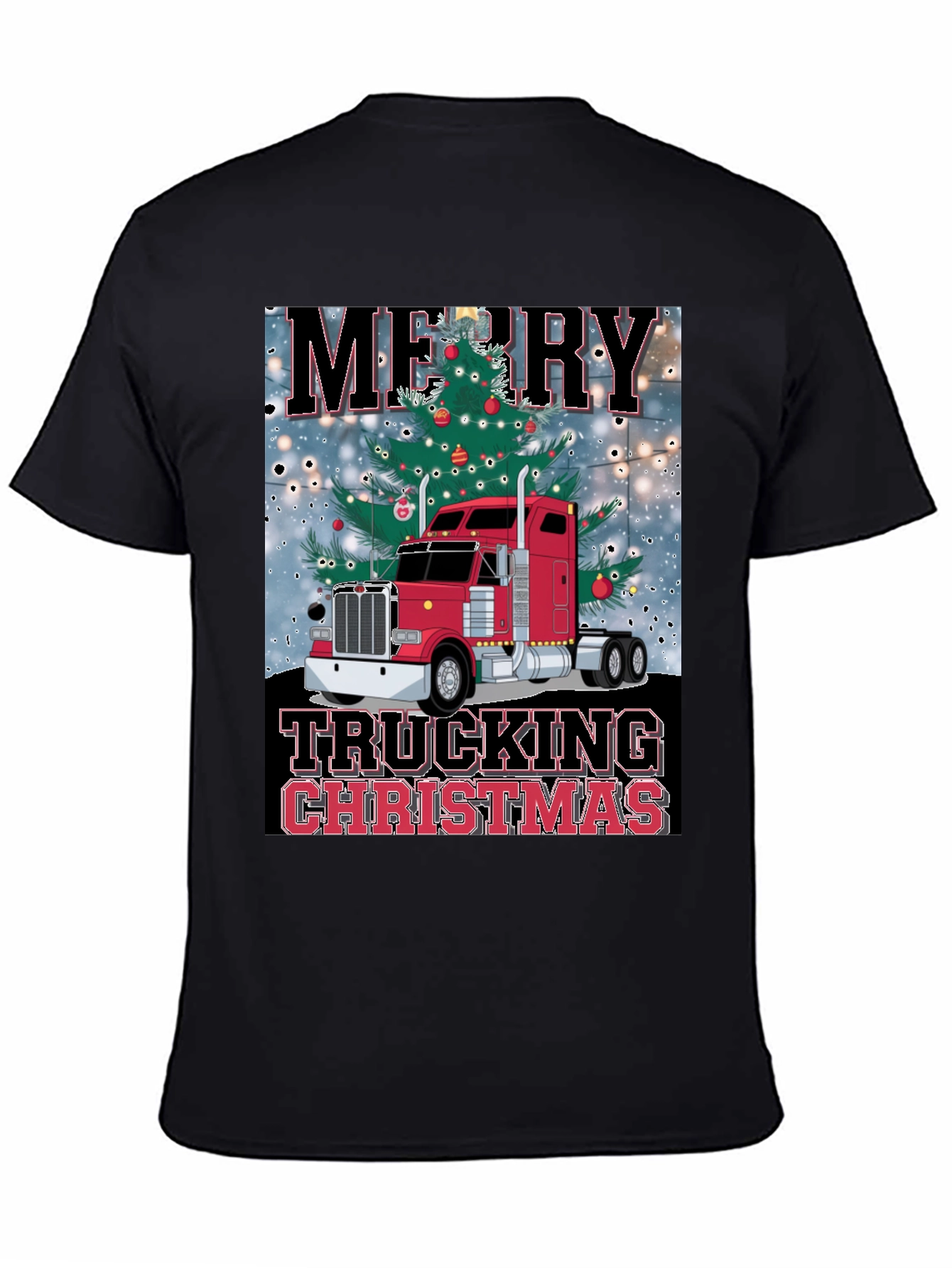 Merry Trucking Christmas Black T-Shirt