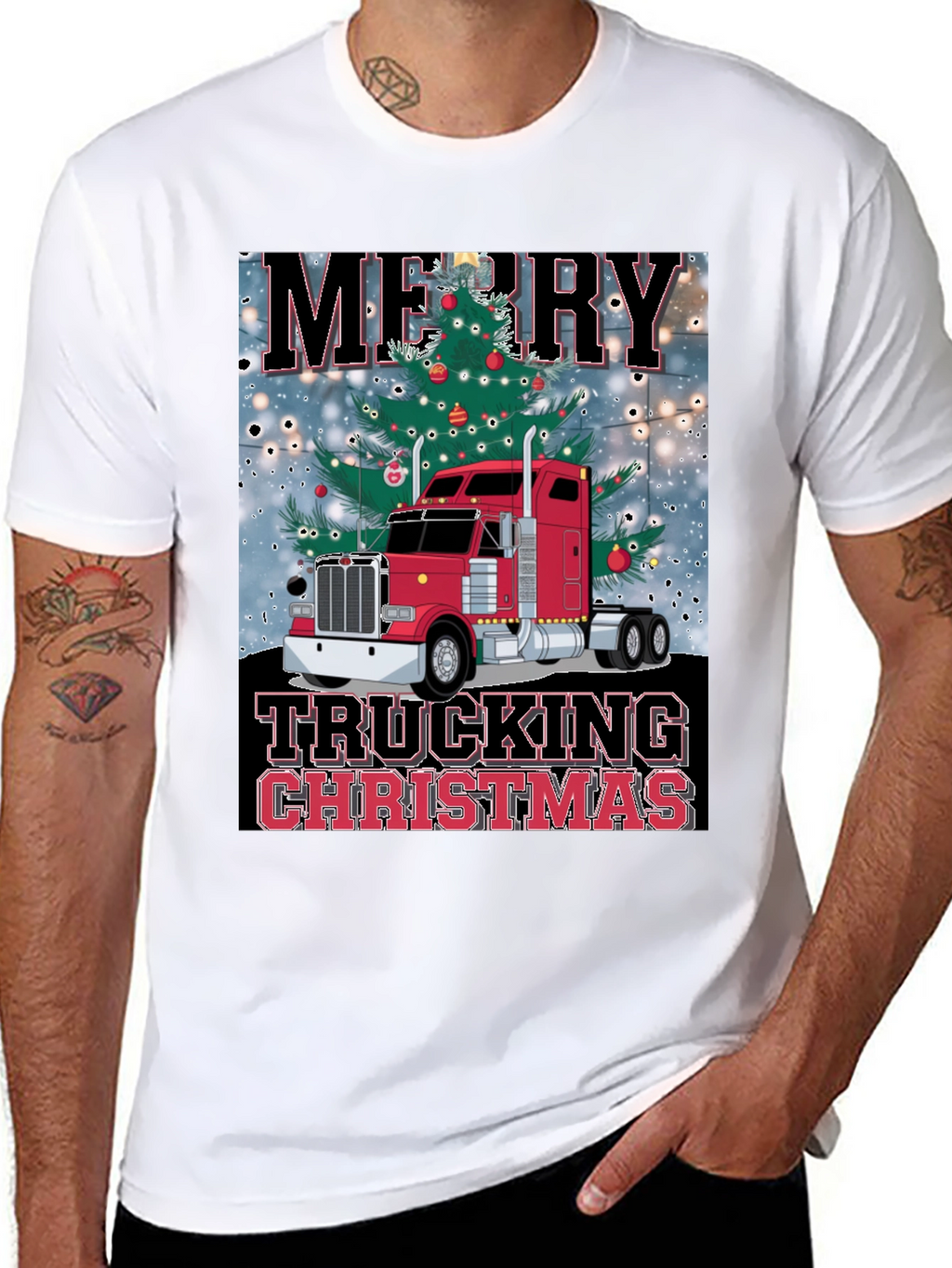 Merry Trucking Christmas Black T-Shirt