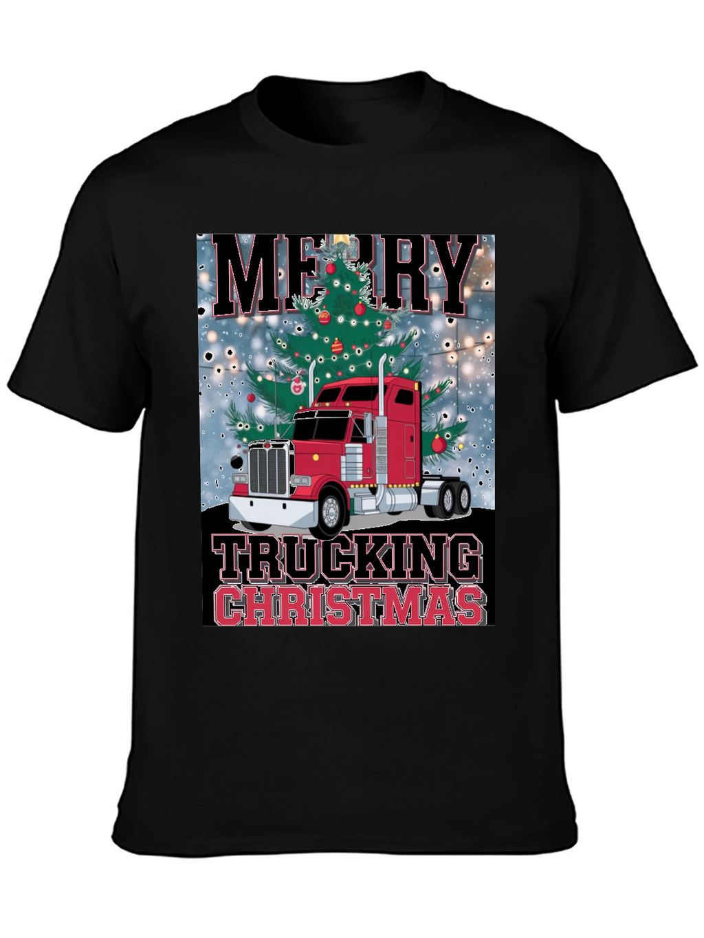 Merry Trucking Christmas Black T-Shirt