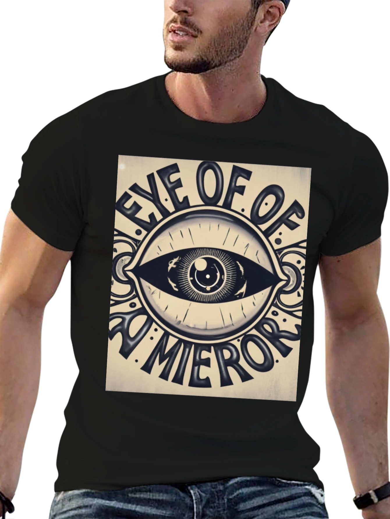 Eye of Mirror Graphic Tee - Stylish Black Cotton Shirt