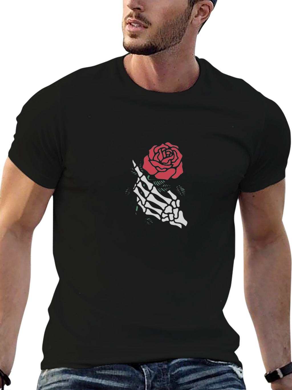 Skeleton Rose Graphic Tee - Black