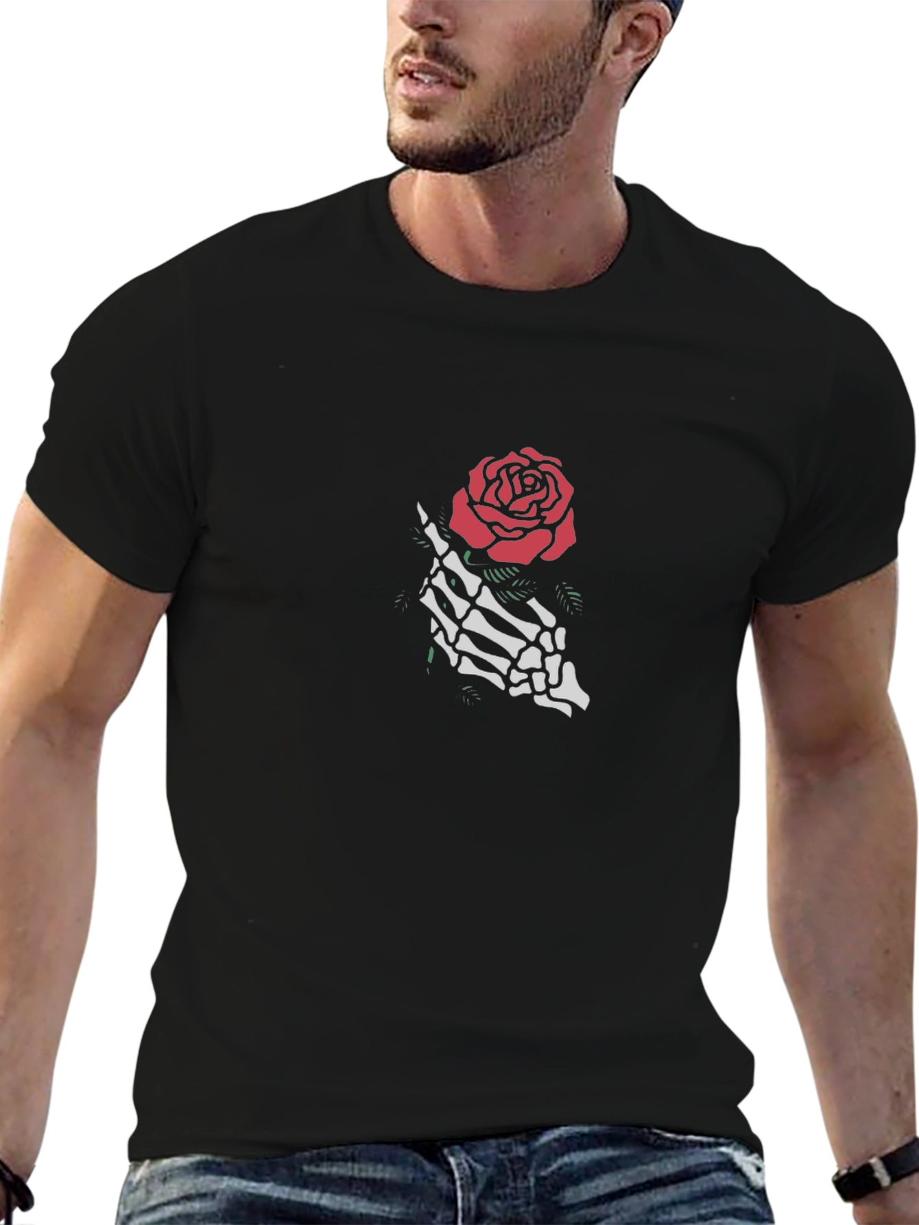 Skeleton Rose Graphic Tee - Black