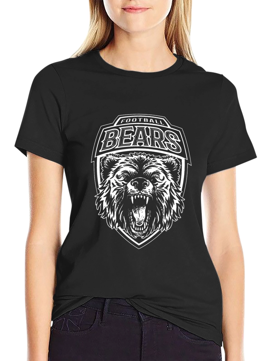 Football Bears Graphic Black T-Shirt