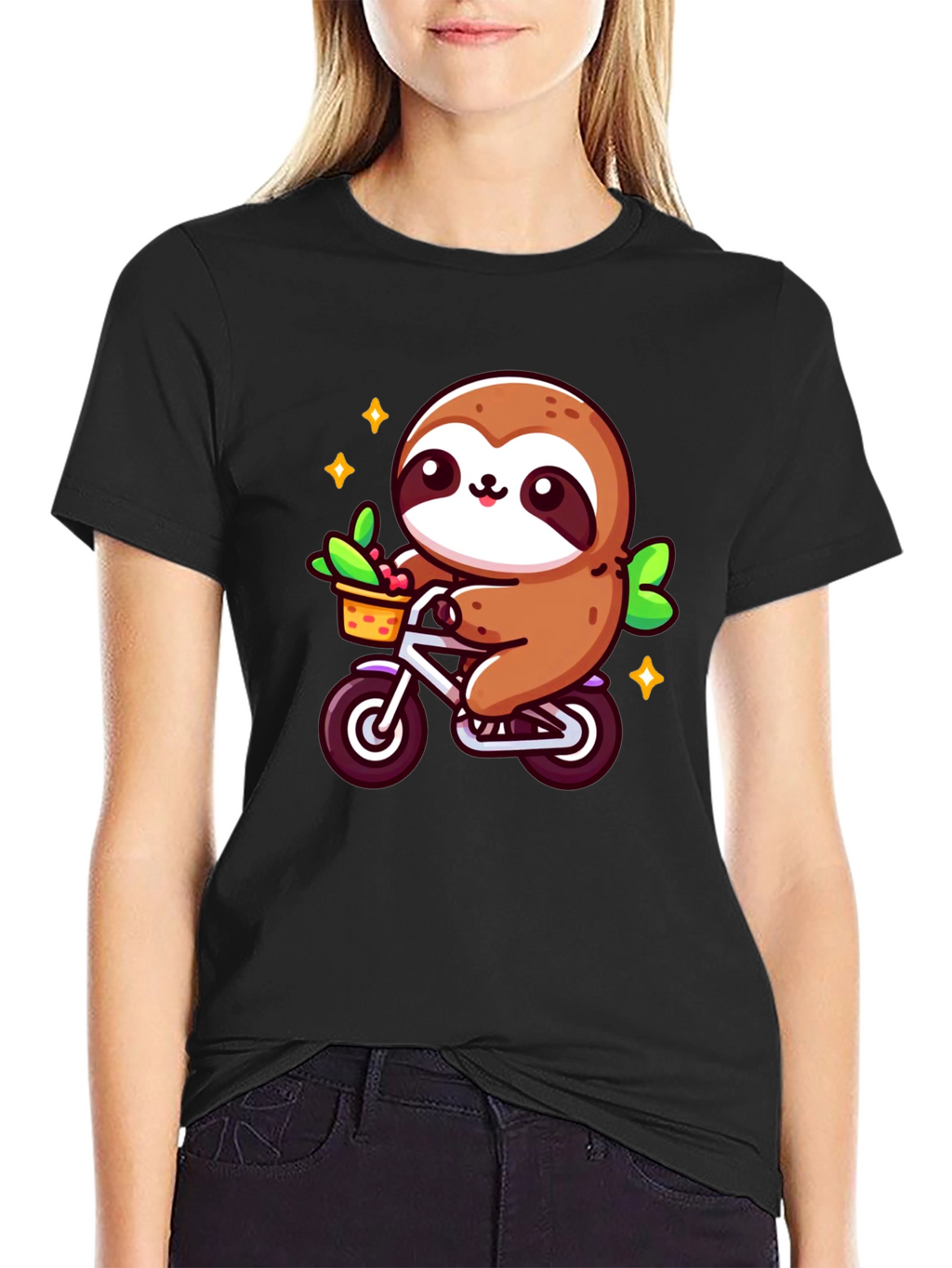 Sloth on Bicycle Graphic T-Shirt