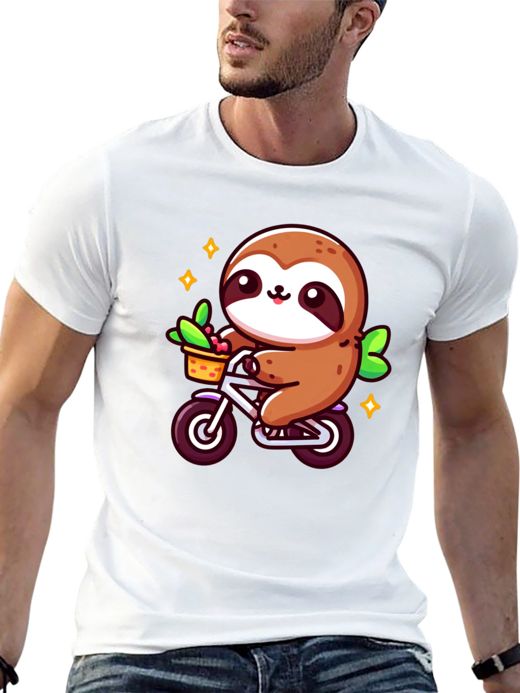 Sloth on Bicycle Graphic T-Shirt