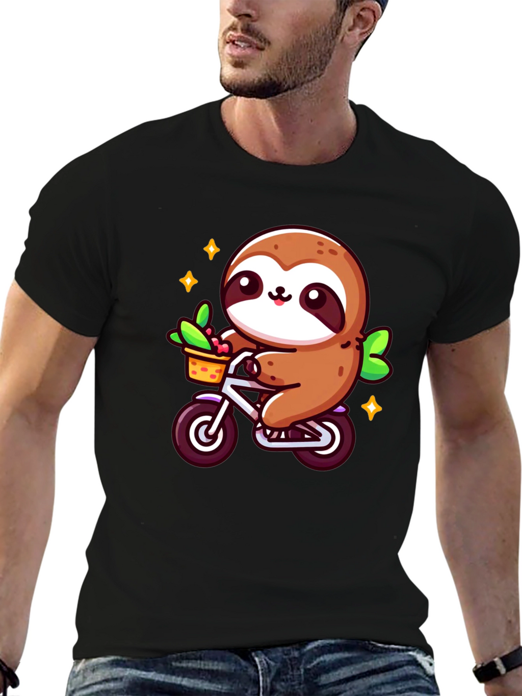 Sloth on Bicycle Graphic T-Shirt