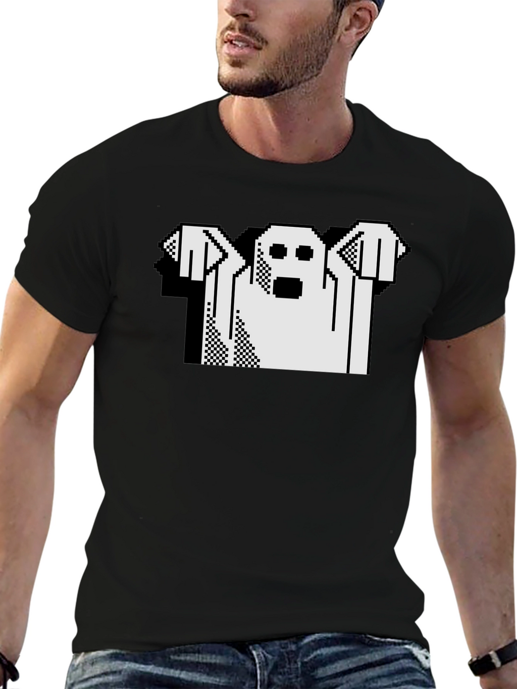 Retro Ghost Graphic Black T-Shirt
