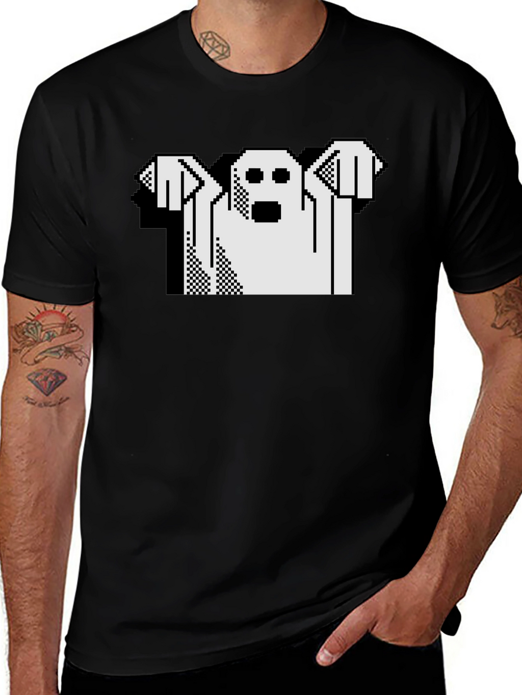 Retro Ghost Graphic Black T-Shirt