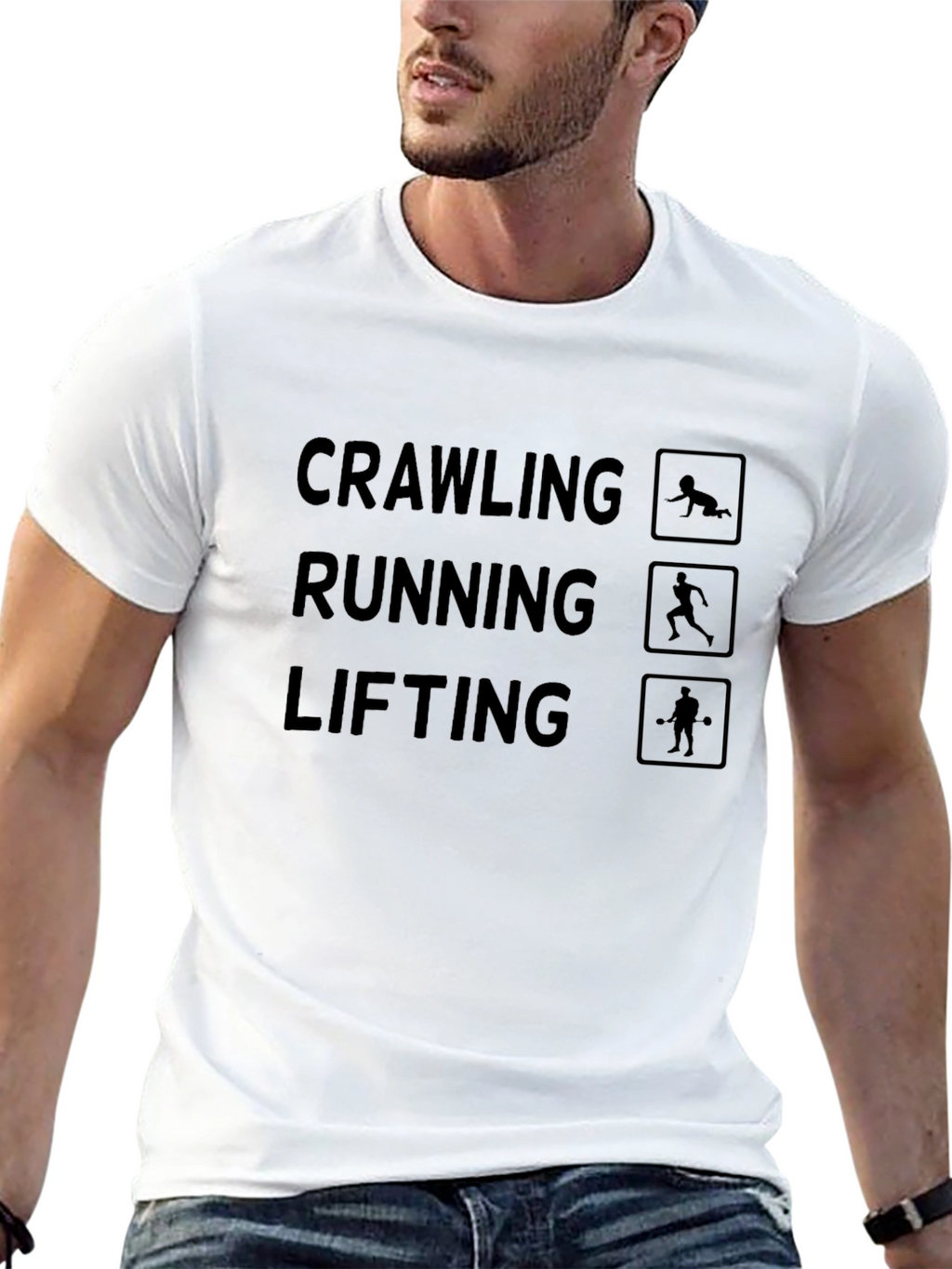 Crawling Running Lifting Graphic Tee - Black