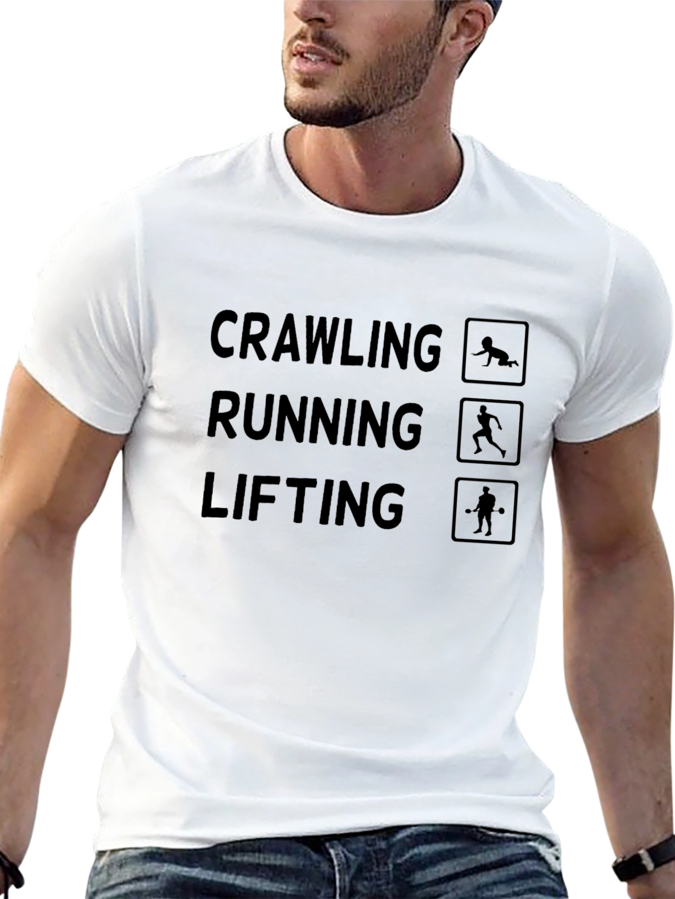 Crawling Running Lifting Graphic Tee - Black