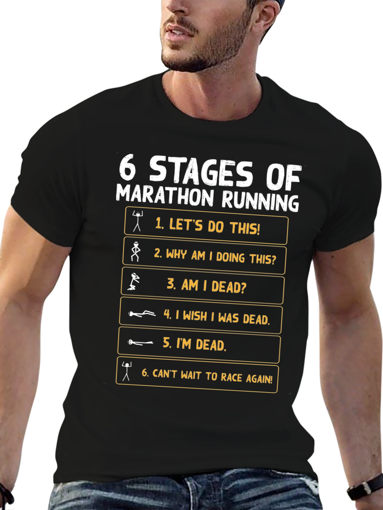 6 Stages Marathon Running Graphic T-Shirt