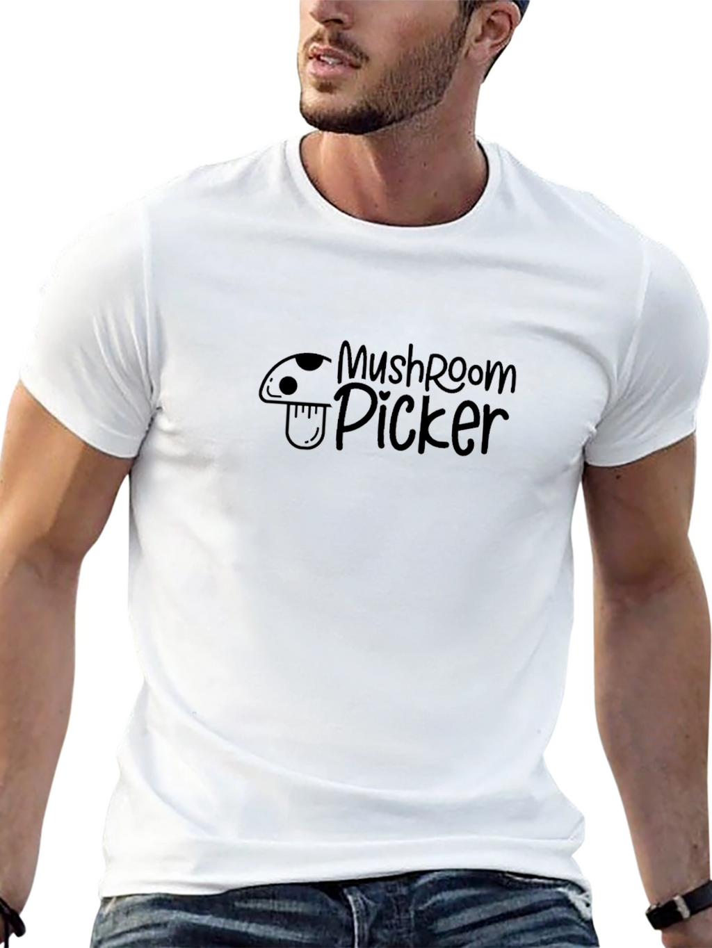 Mushroom Picker Graphic Tee - Black Cotton T-Shirt