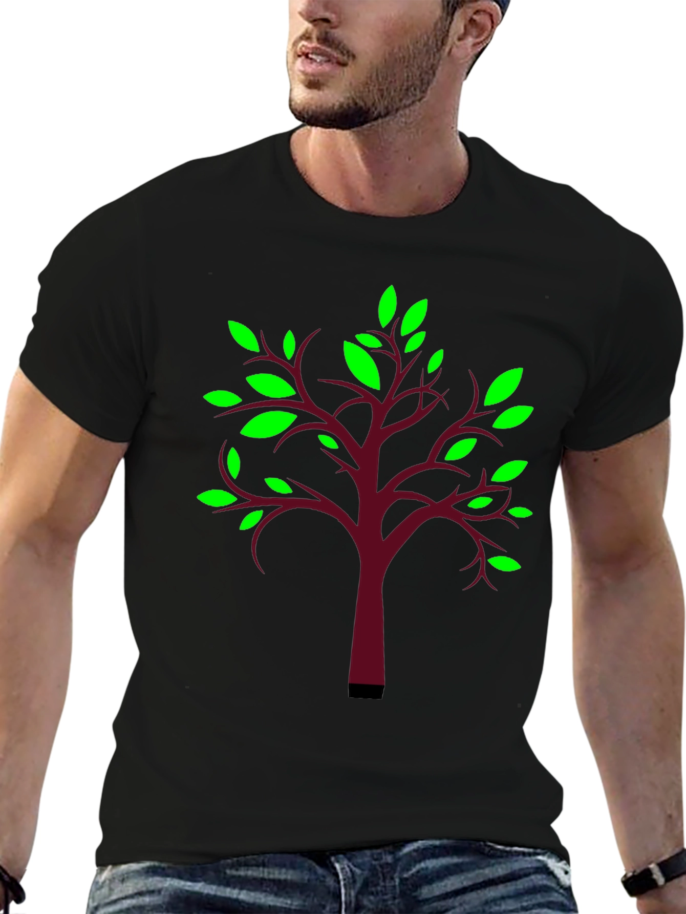 Nature Inspired Black T-Shirt with Tree Design