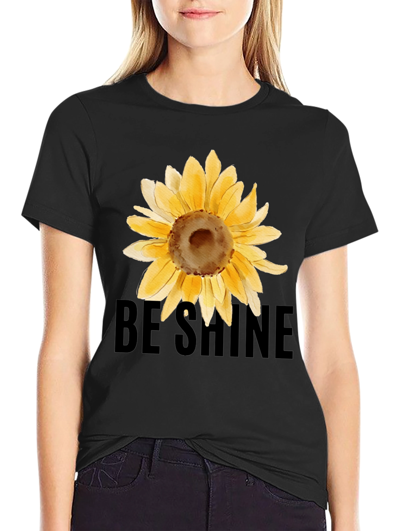 Sunflower Graphic Black Tee - Be Shine T-Shirt