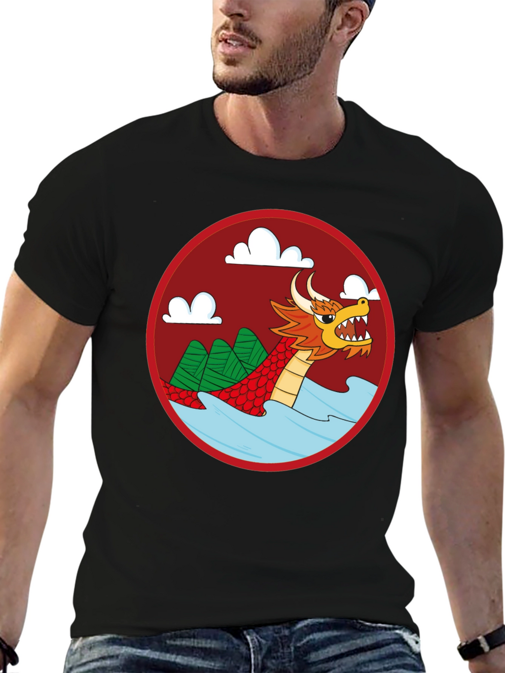 Dragon Graphic Tee - Black Crew Neck Cotton T-Shirt