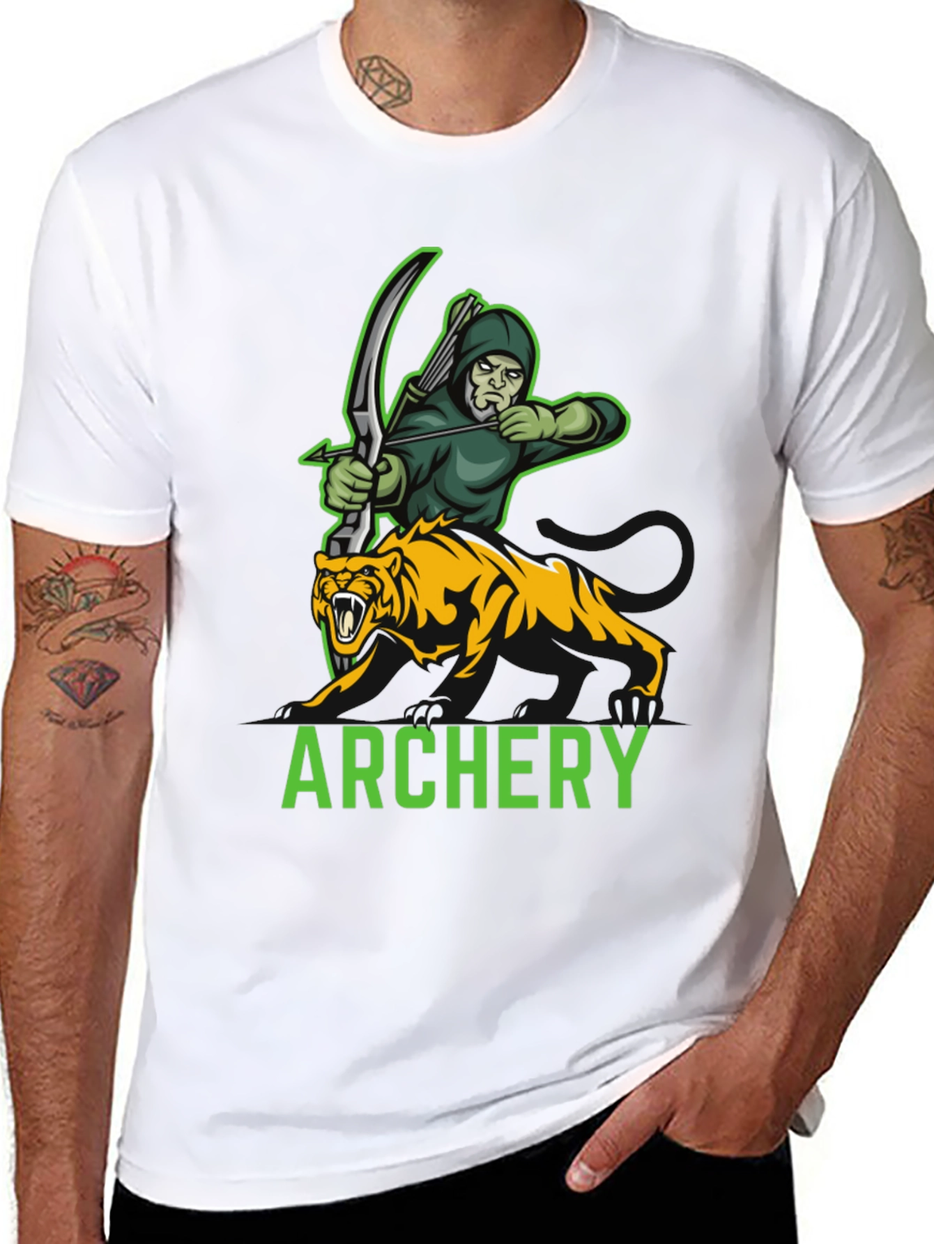 Archery Archer & Tiger Graphic Tee - Black