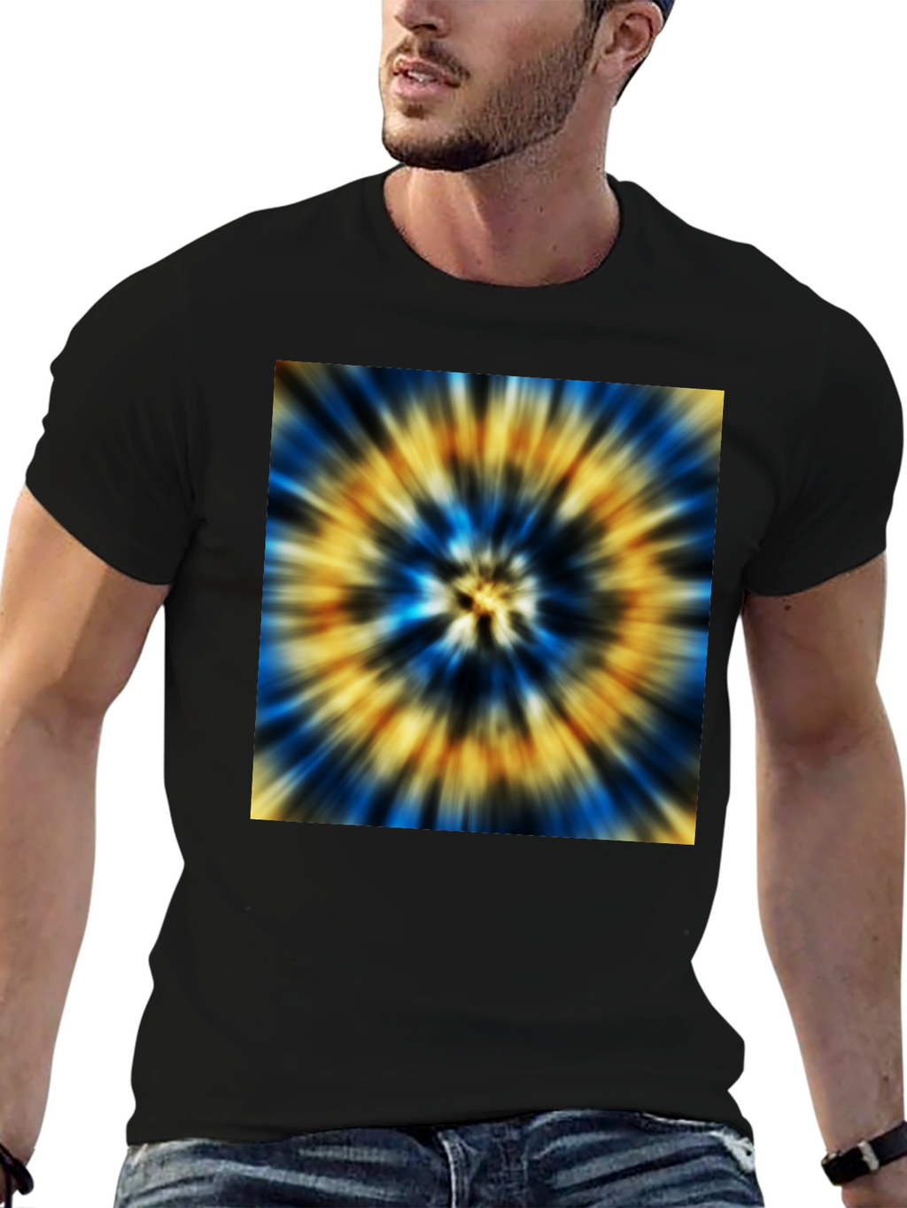 Vibrant Tie-Dye Graphic Black T-Shirt
