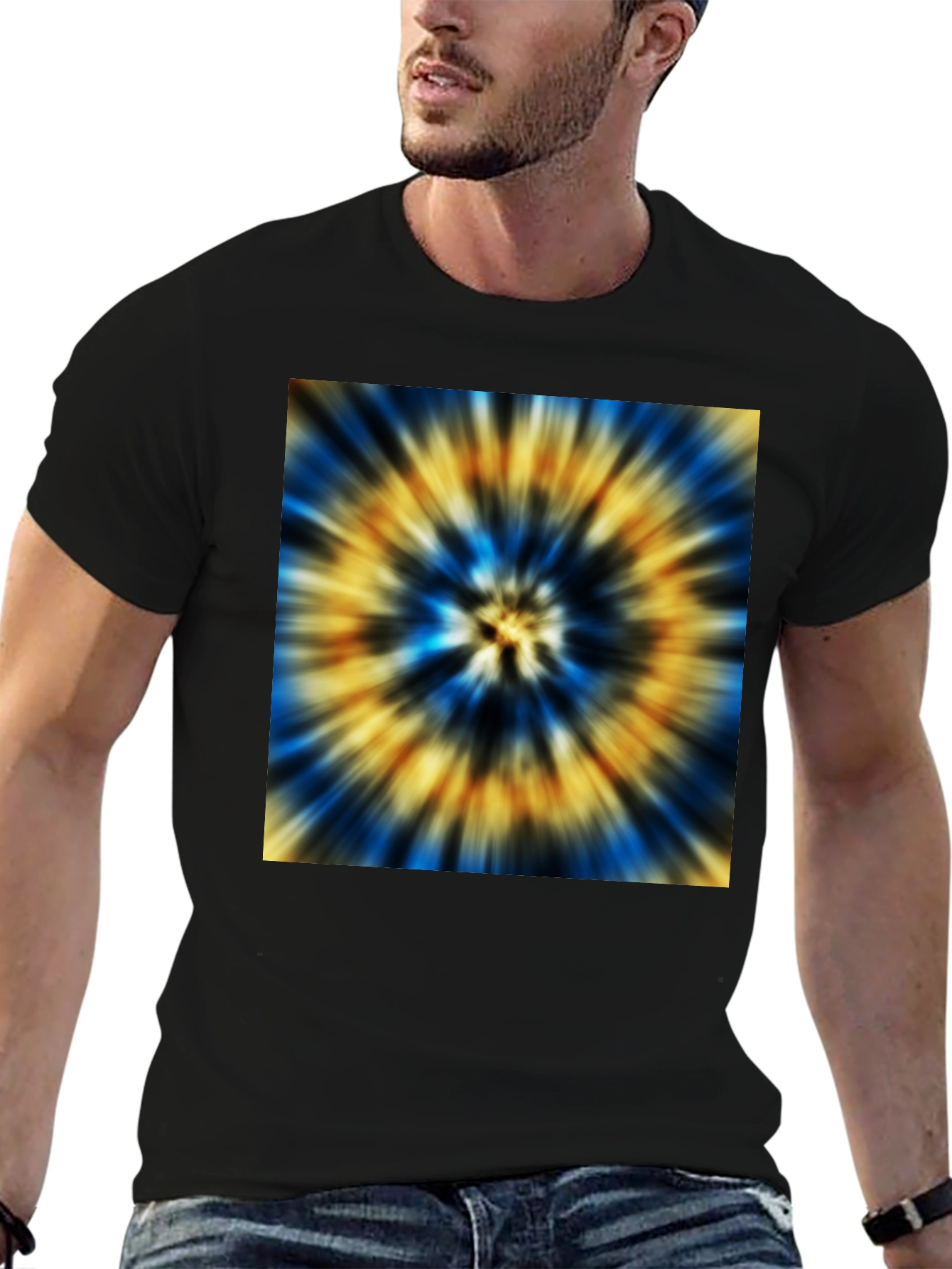 Vibrant Tie-Dye Graphic Black T-Shirt