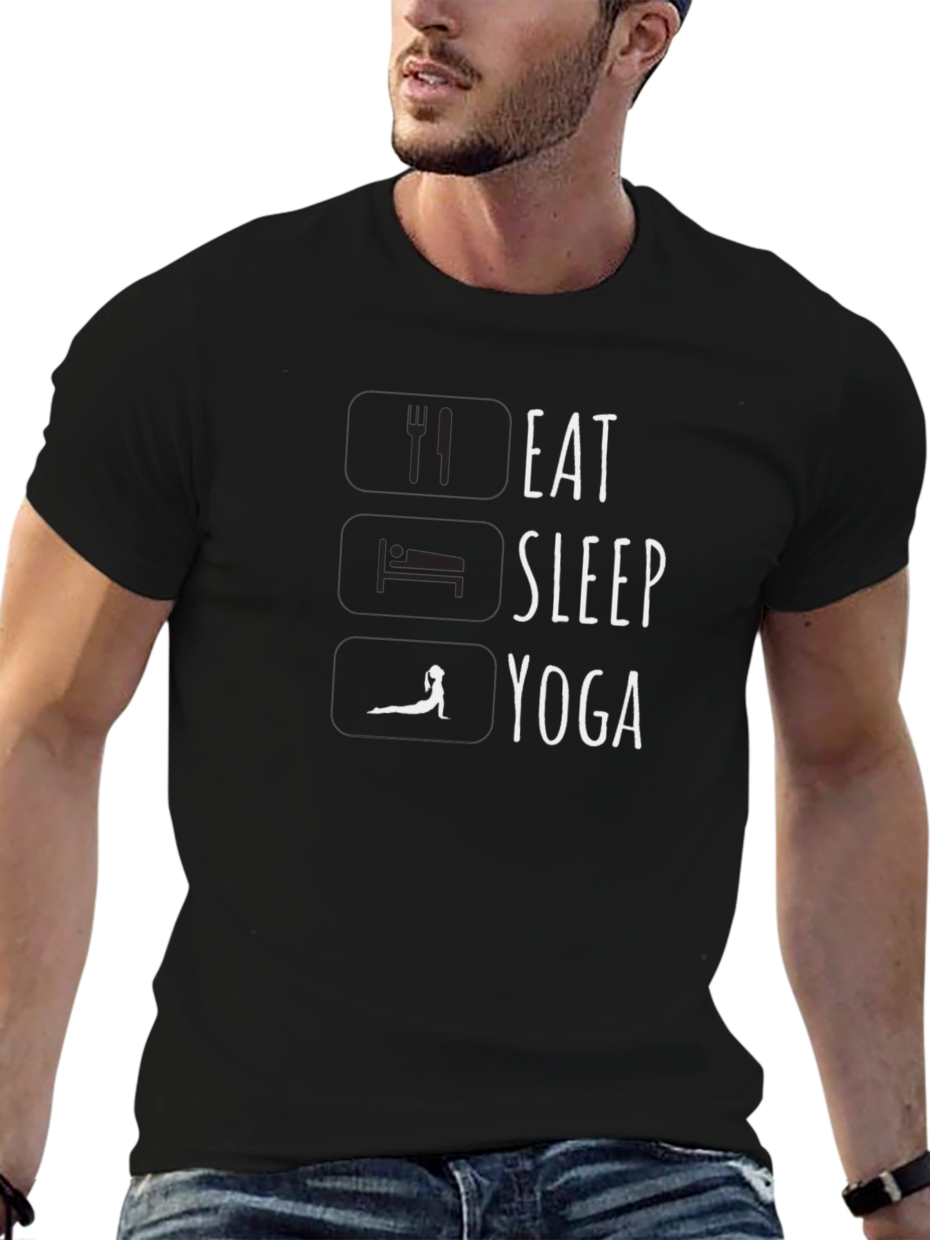 Eat Sleep Yoga Black T-Shirt - Mens Graphic Tee