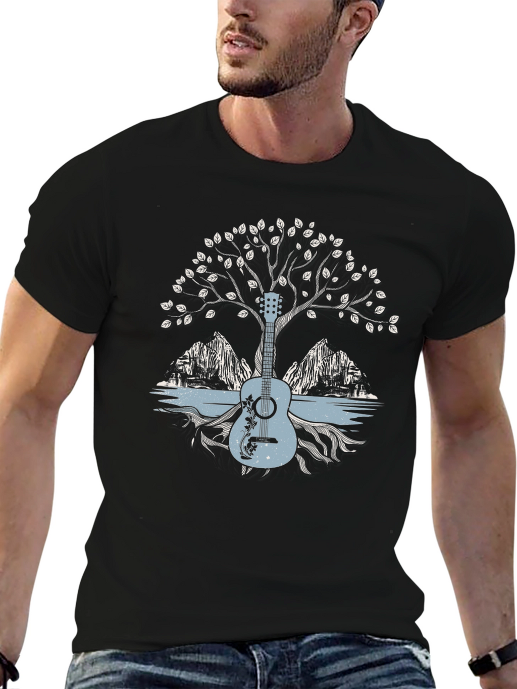 Guitar Tree Graphic Tee - Nature Inspired Music Shirt