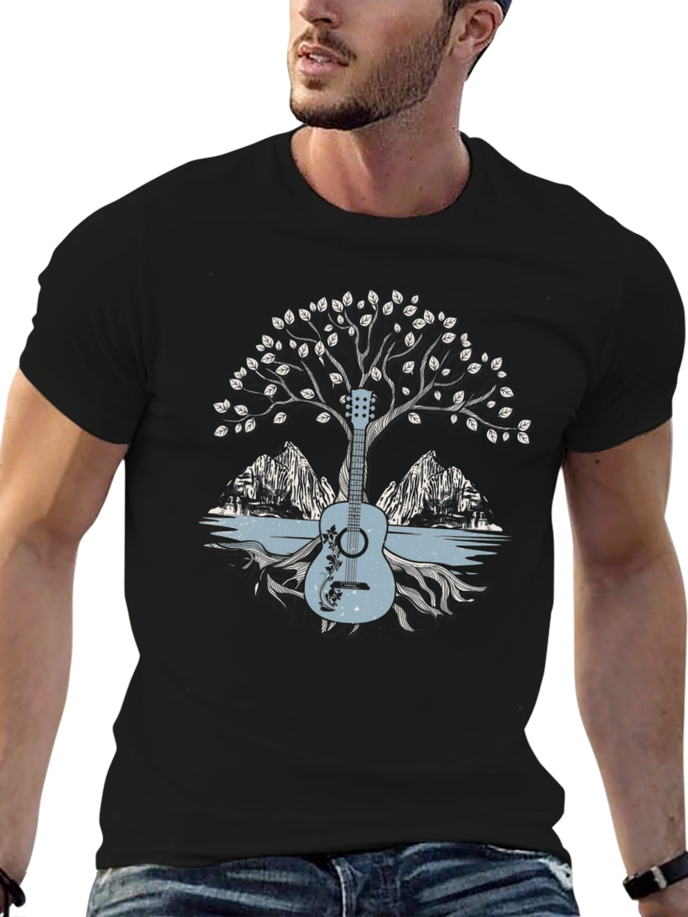 Guitar Tree Graphic Tee - Nature Inspired Music Shirt