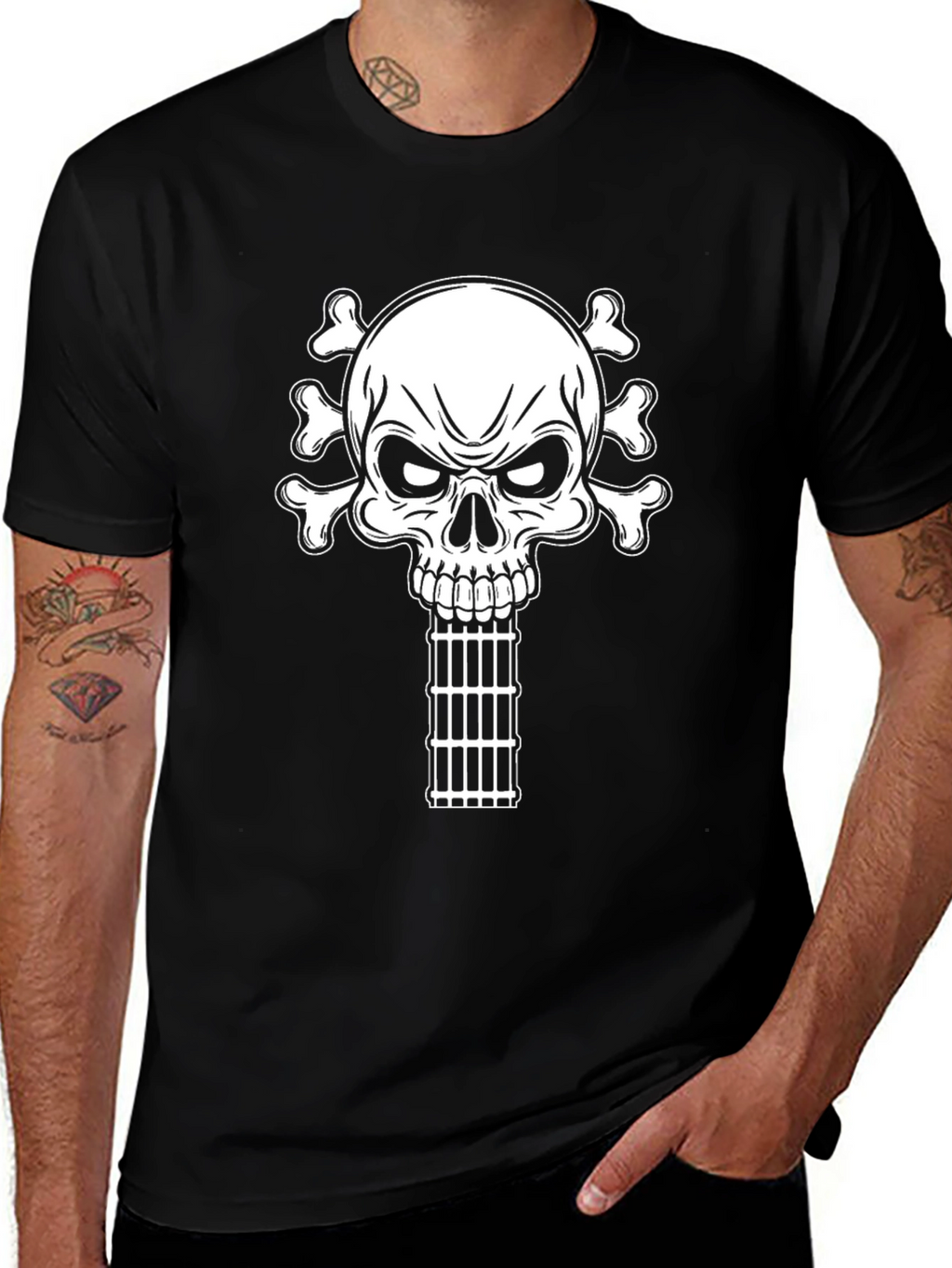 Skull & Bones Guitar Cage T-Shirt - Black