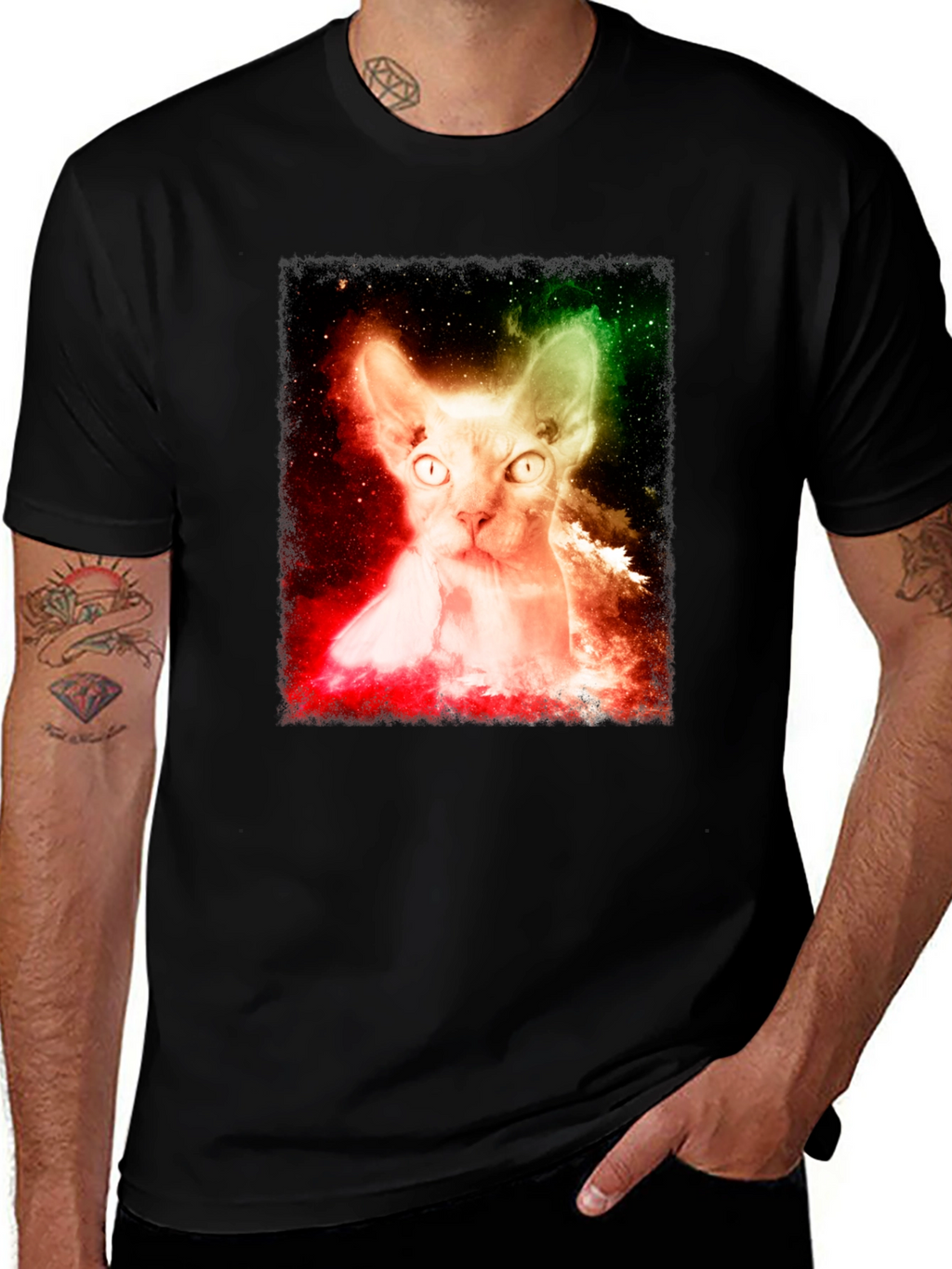 Cosmic Cat Graphic Tee - Space Galaxy Sphynx T-Shirt