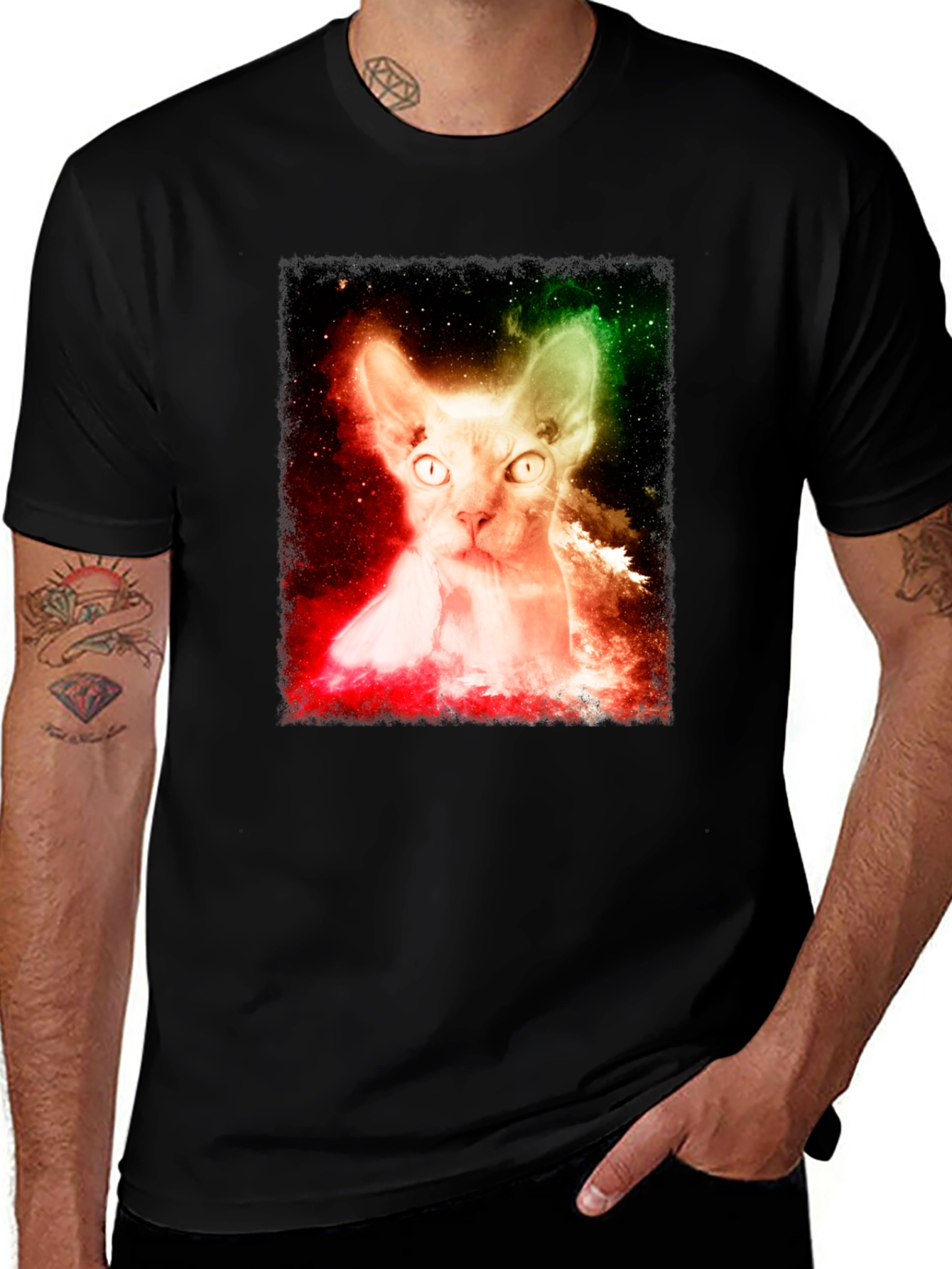 Cosmic Cat Graphic Tee - Space Galaxy Sphynx T-Shirt