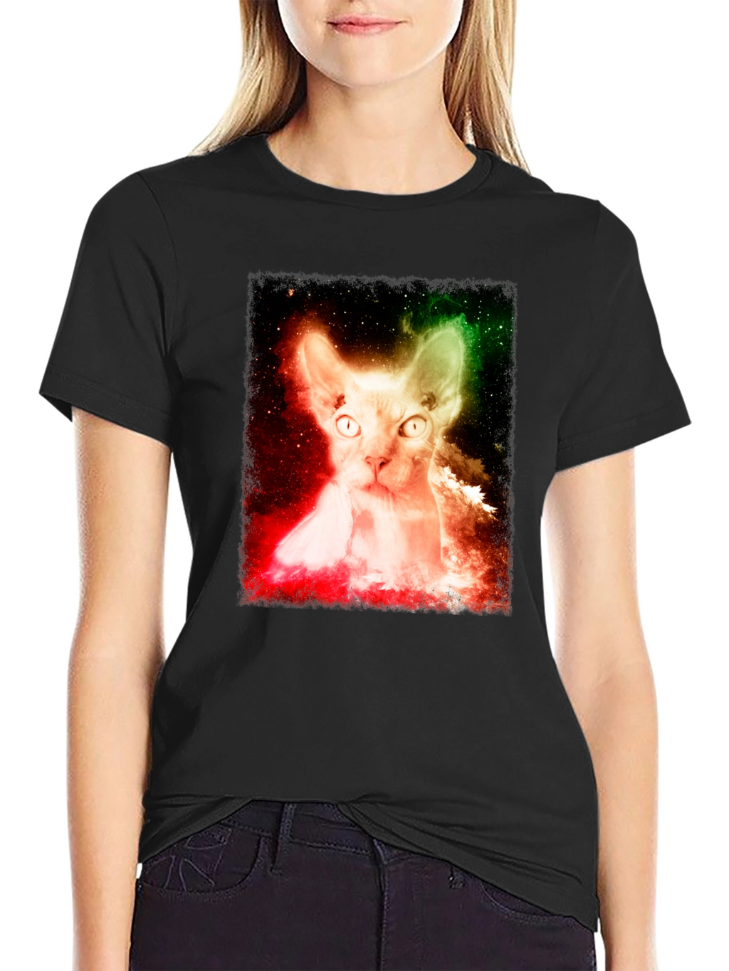 Cosmic Cat Graphic Tee - Space Galaxy Sphynx T-Shirt