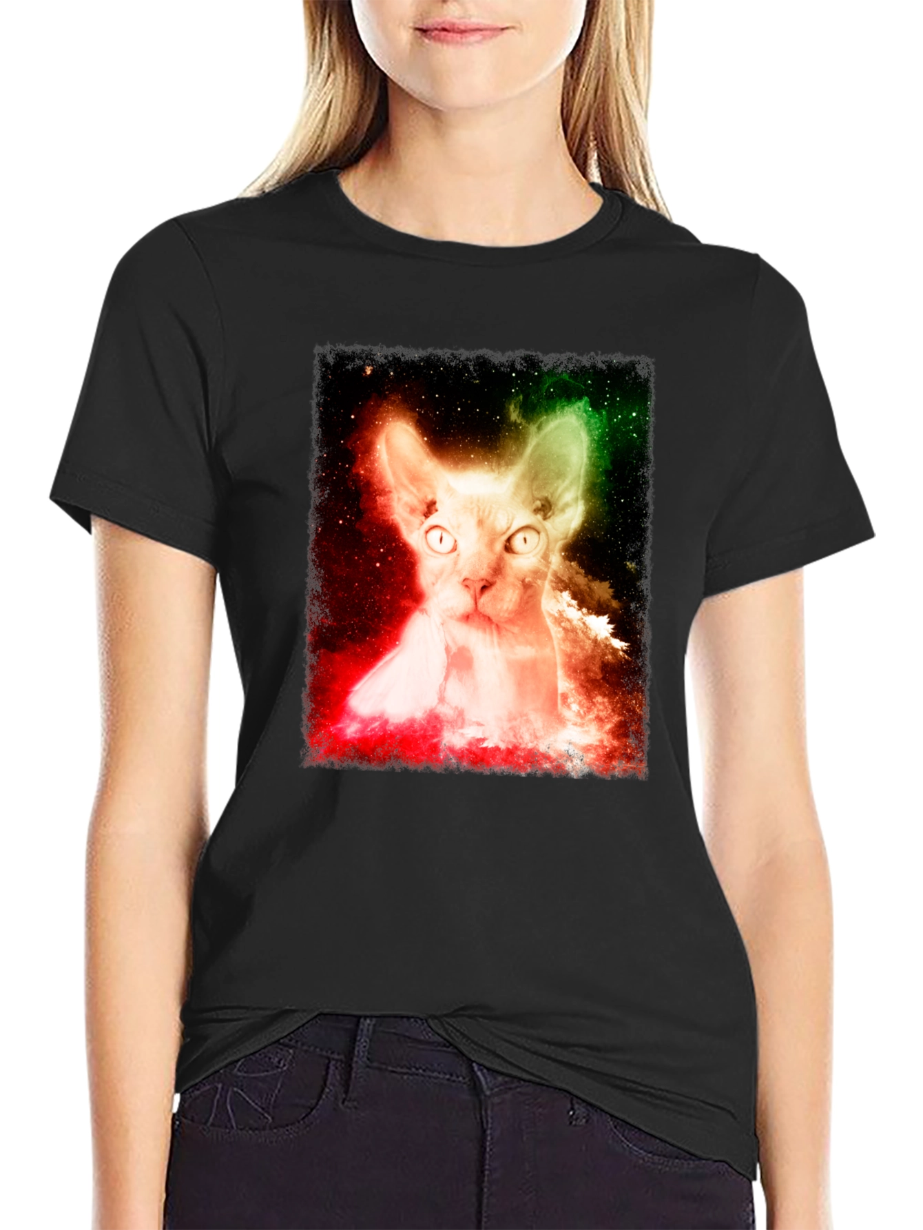 Cosmic Cat Graphic Tee - Space Galaxy Sphynx T-Shirt