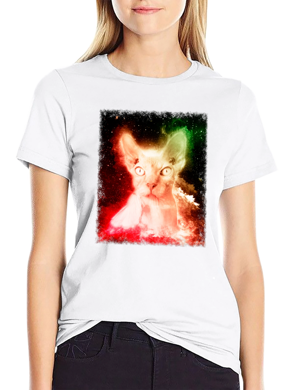 Cosmic Cat Graphic Tee - Space Galaxy Sphynx T-Shirt